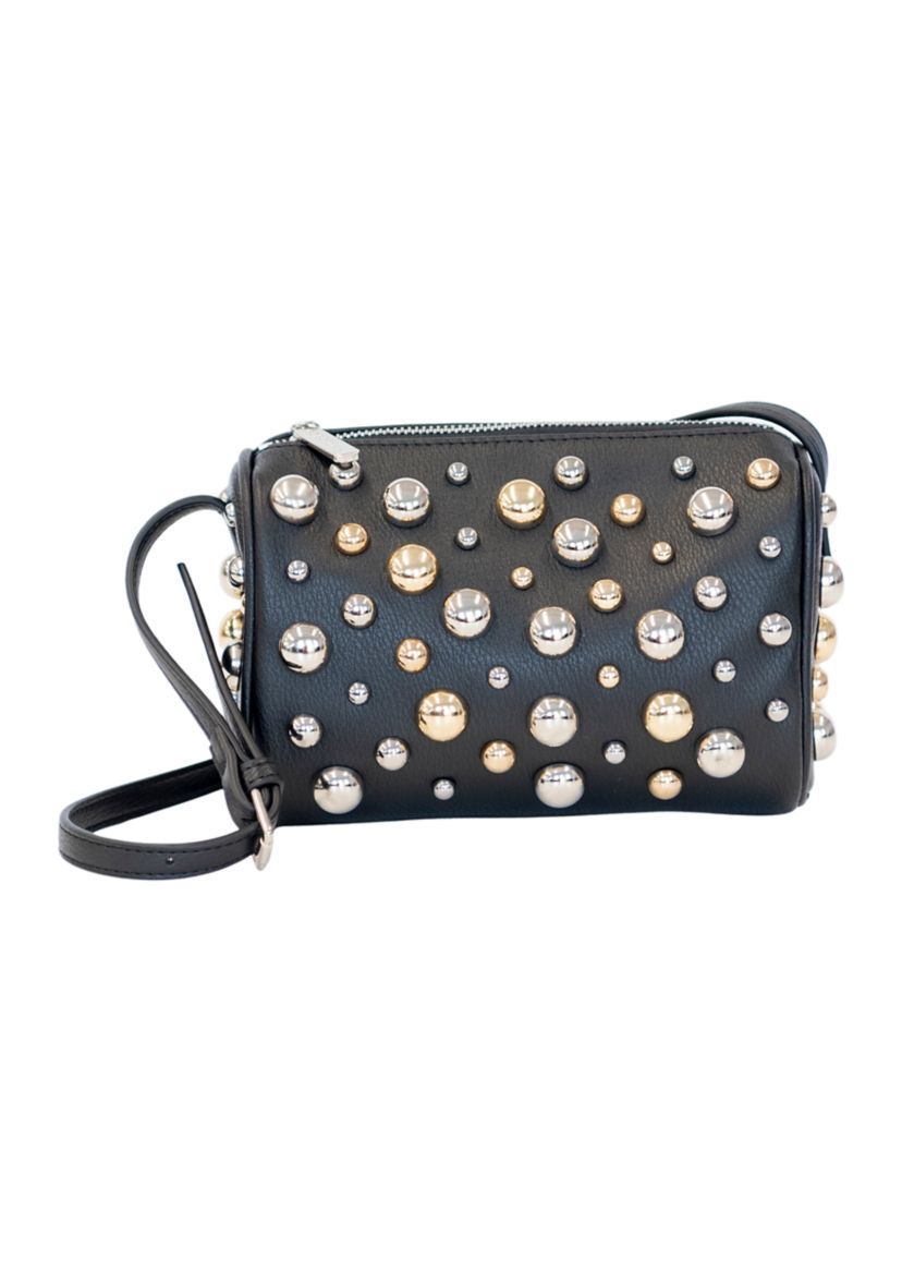 Mixed Dome Studded Barrel Shoulder Bag 