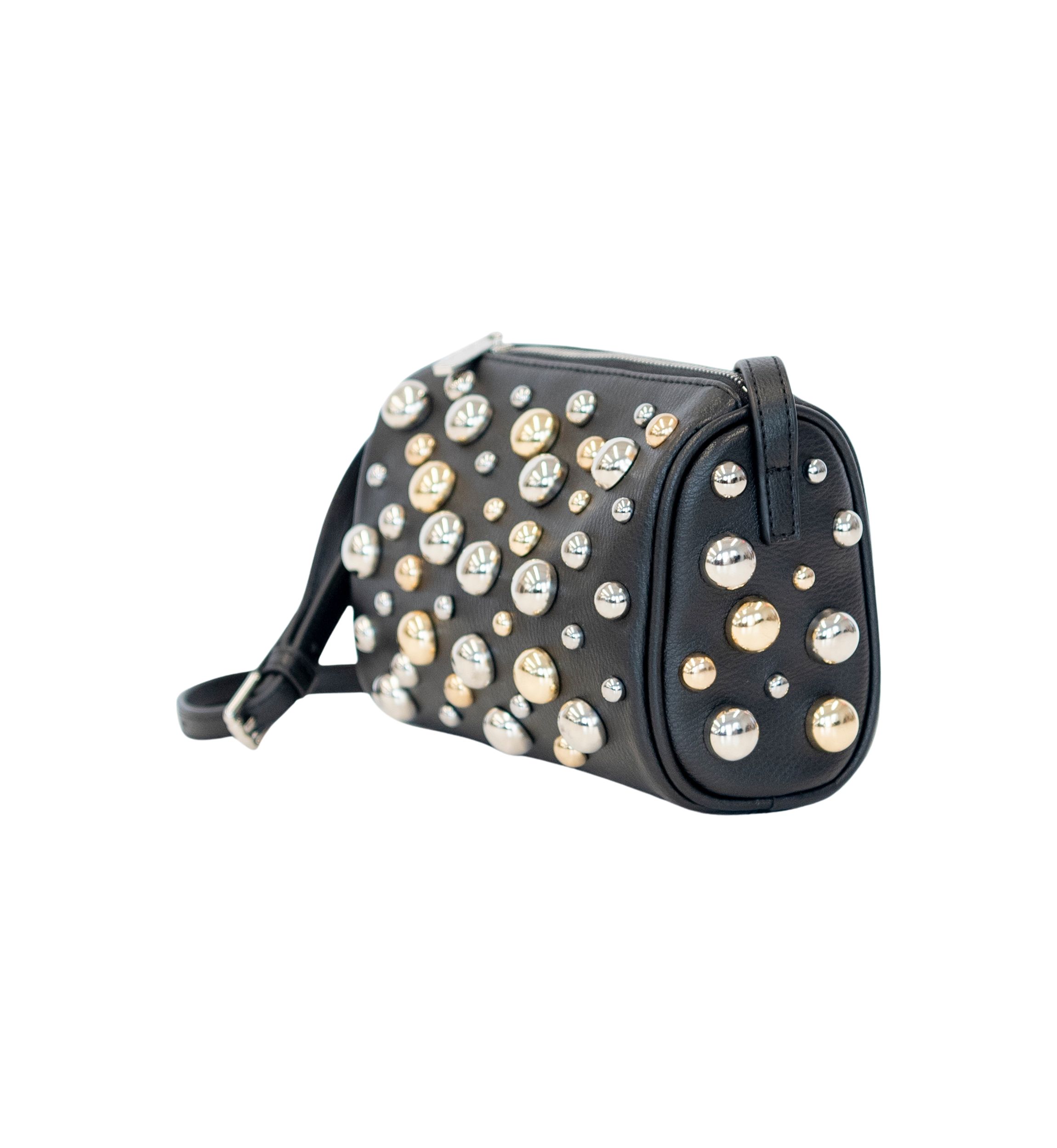 Mixed Dome Studded Barrel Shoulder Bag 