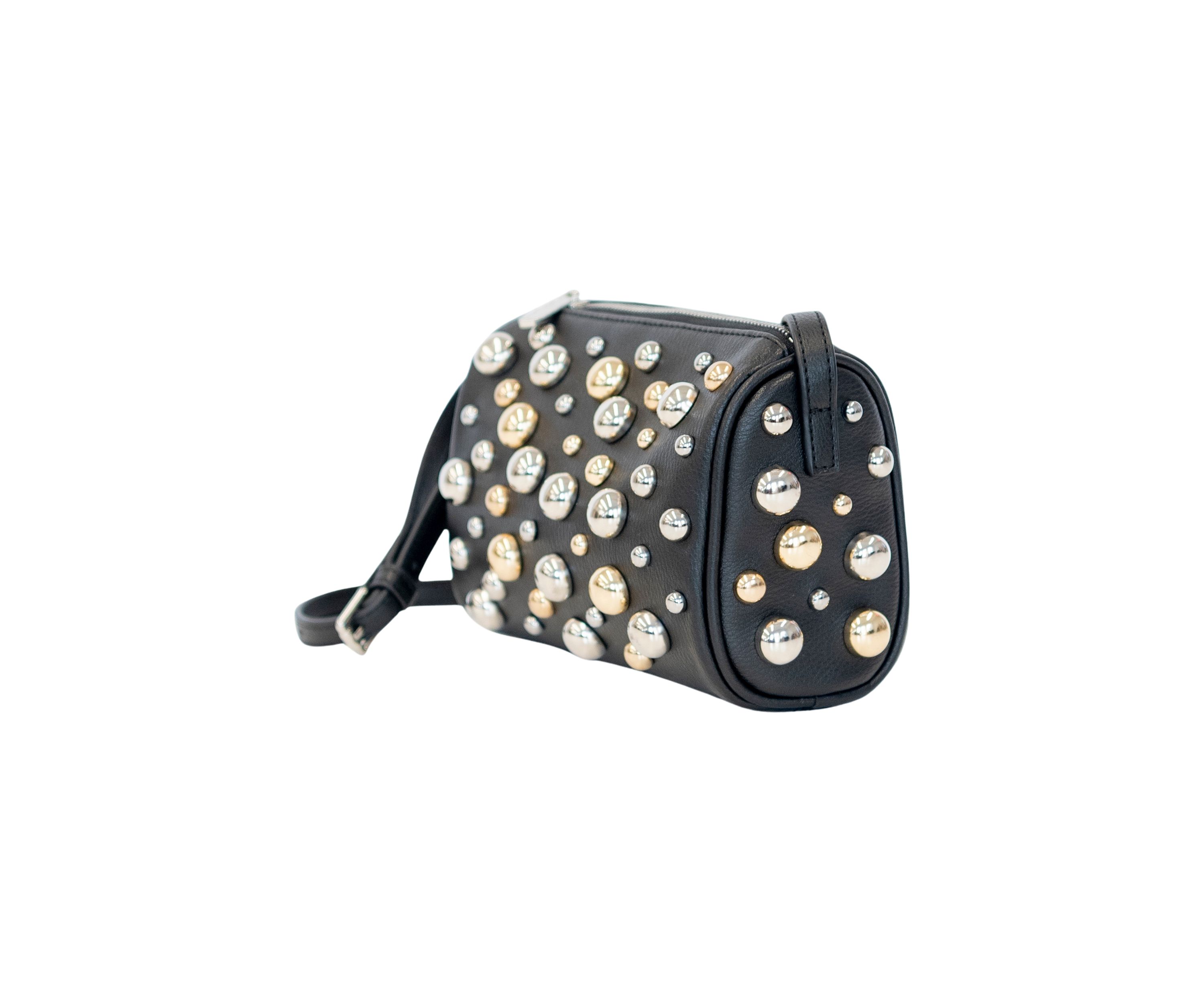 Mixed Dome Studded Barrel Shoulder Bag 