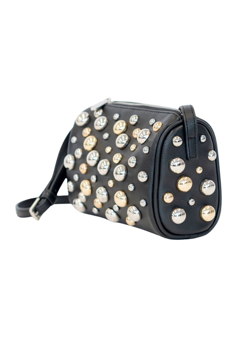 Mixed Dome Studded Barrel Shoulder Bag 