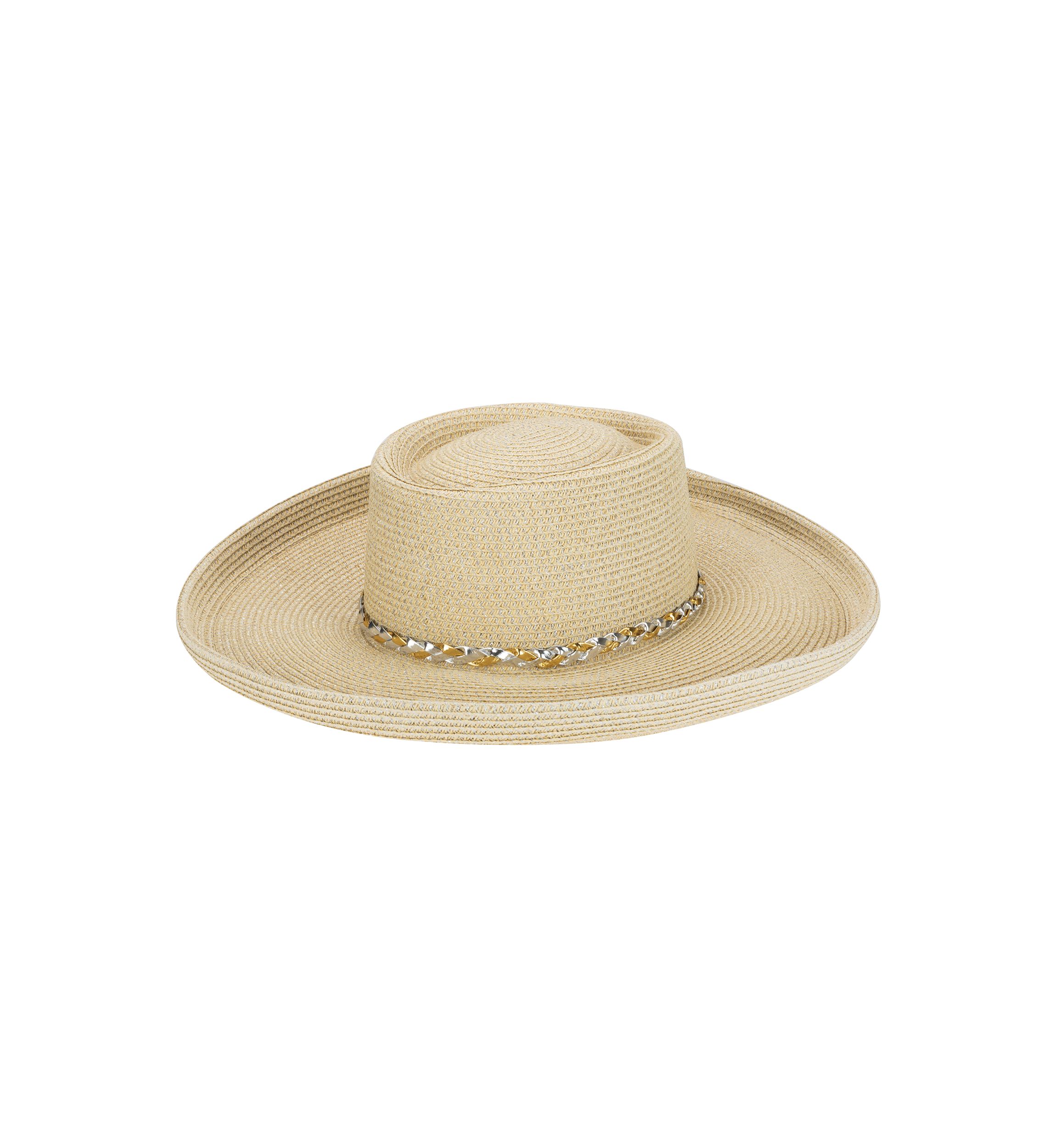 Womens Turned Brim Gambler Hat with Metallic Band