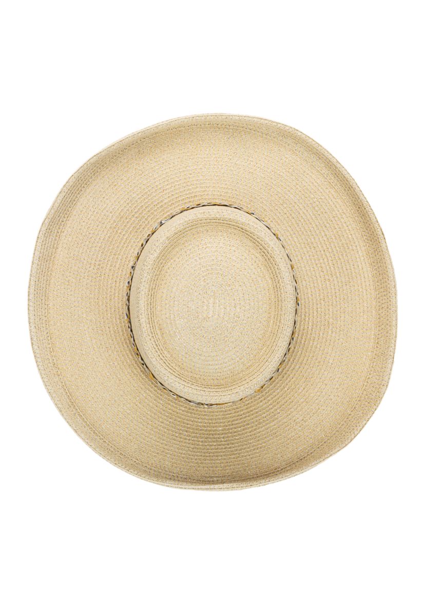 Womens Turned Brim Gambler Hat with Metallic Band
