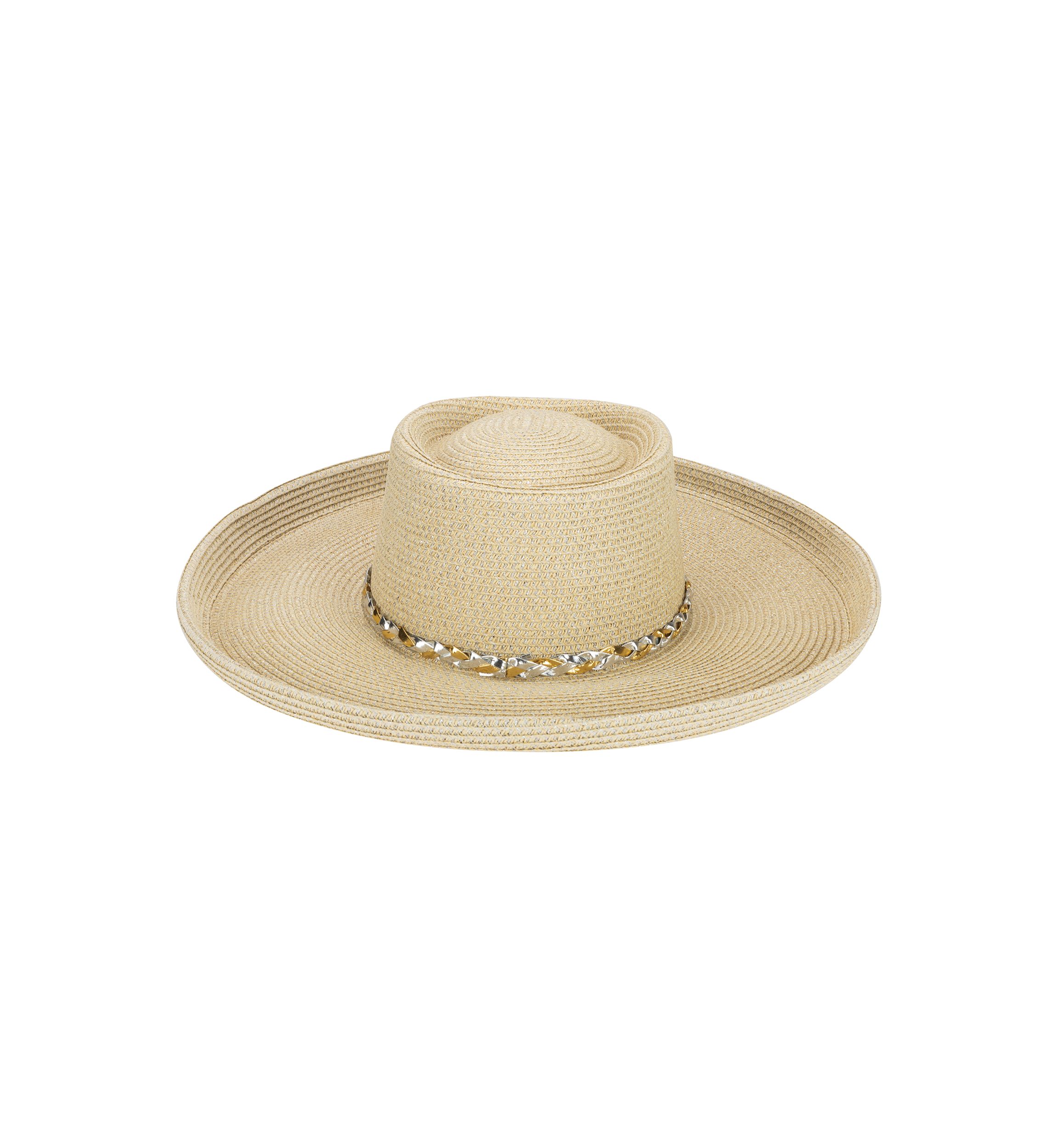 Womens Turned Brim Gambler Hat with Metallic Band