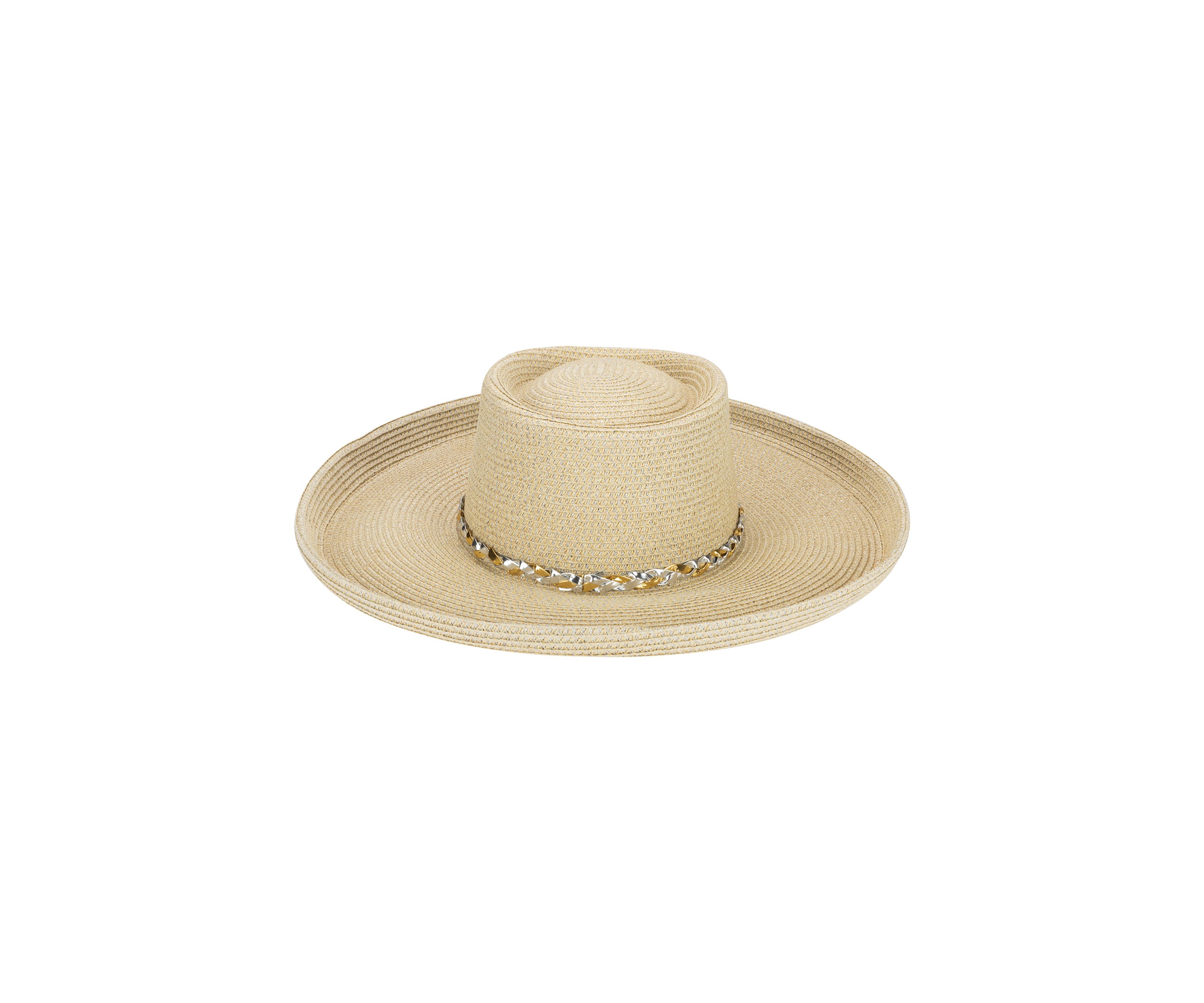 Womens Turned Brim Gambler Hat with Metallic Band
