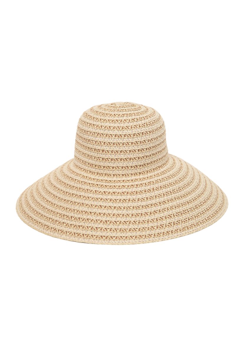 Mixed Paper Braid and Ribbon Around Crown Sun Hat 
