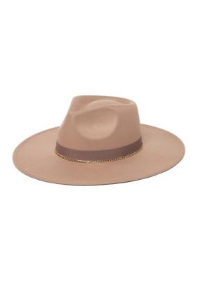 San Diego Hat Company Women's Faux Felt Fedora with Grosgrain Band and Gold Chain Trim