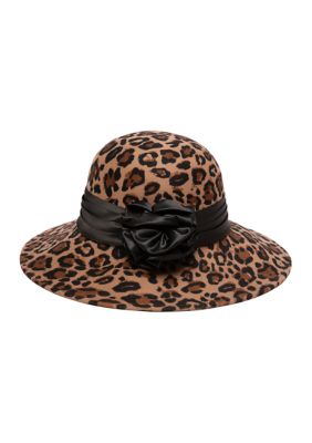 San Diego Hat Company Women's Wool Felt Round Crown Hat with Pleated Black Satin Band and Rosette Trim