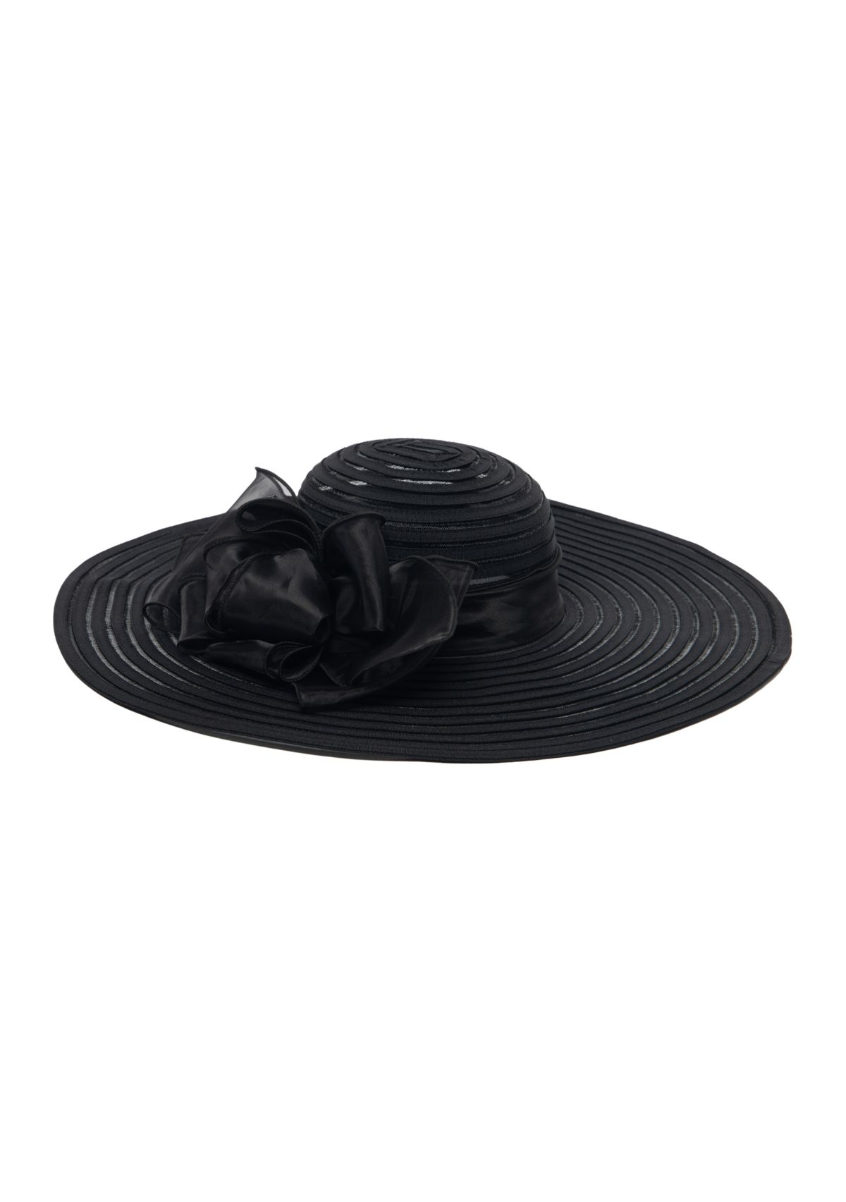 Braided Wide Brim Hat with Floral Trim