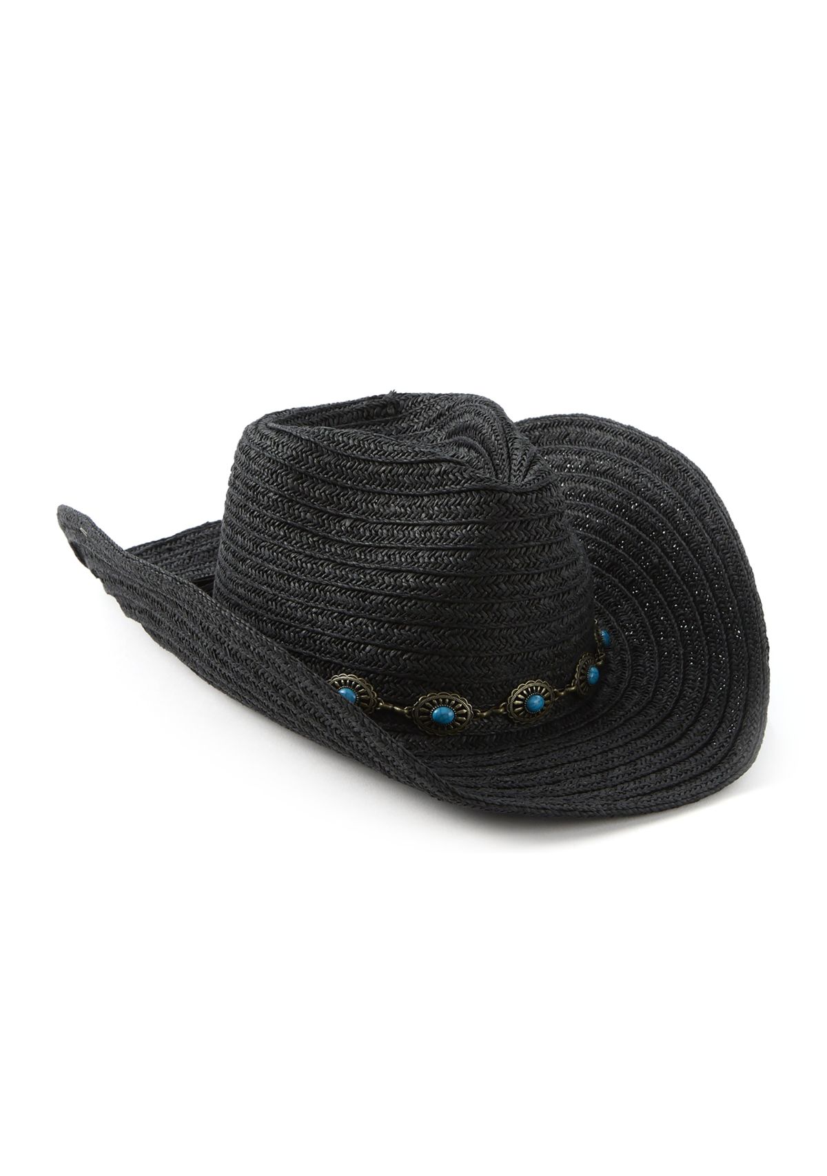 Womens Pinch Crown Paperbraid Cowboy Hat with Antique Brass Concho Band