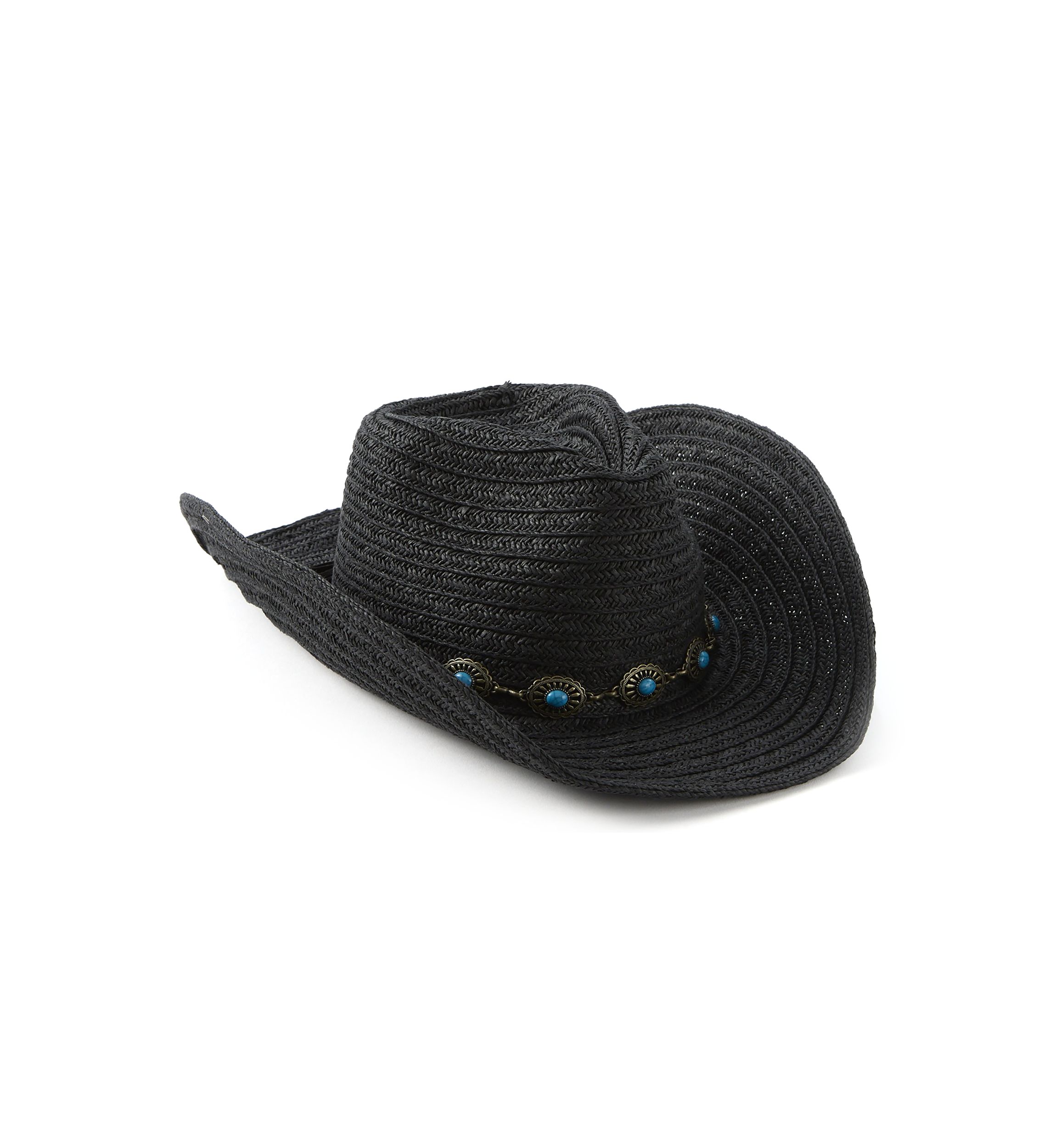 Womens Pinch Crown Paperbraid Cowboy Hat with Antique Brass Concho Band