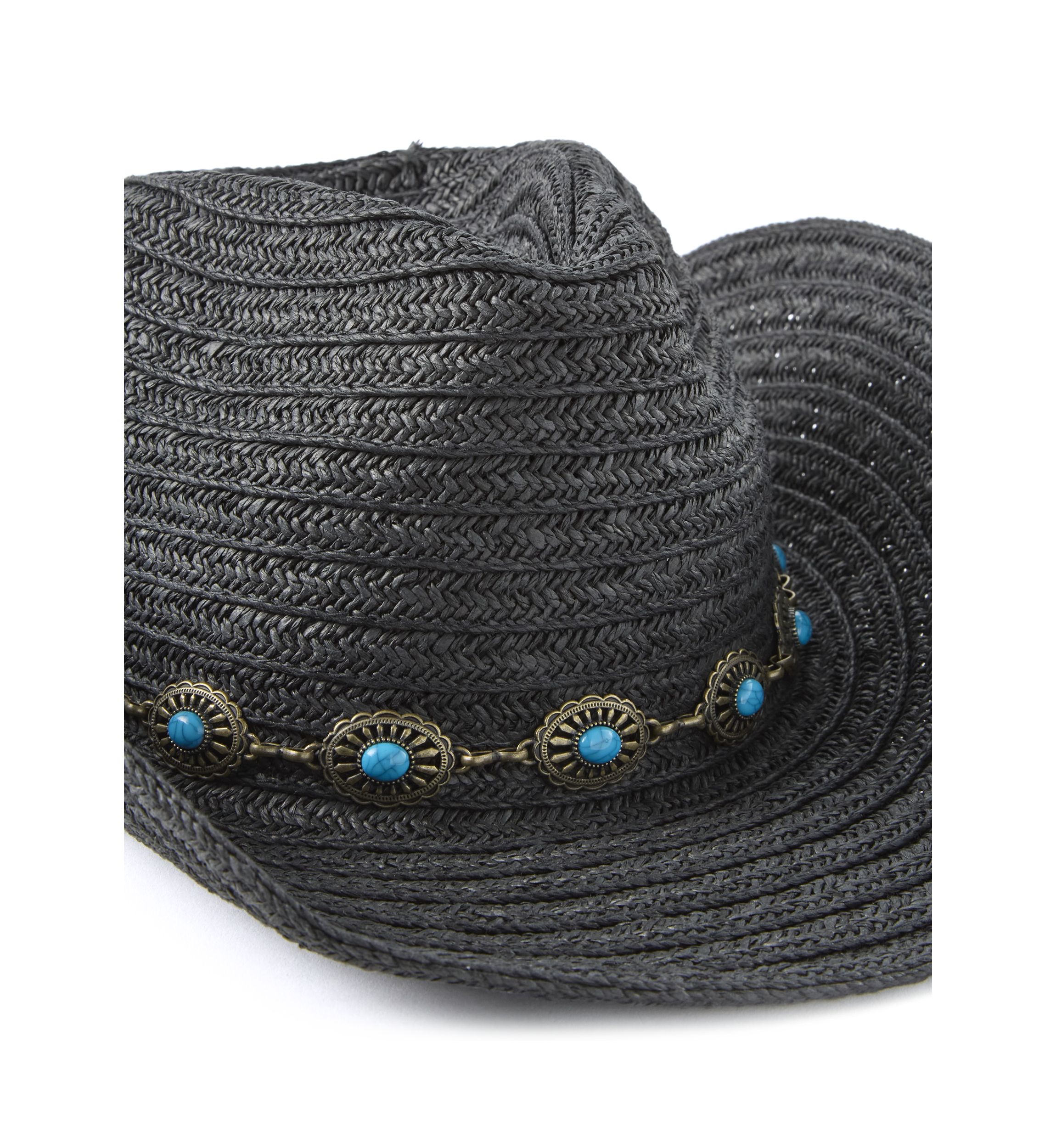Womens Pinch Crown Paperbraid Cowboy Hat with Antique Brass Concho Band