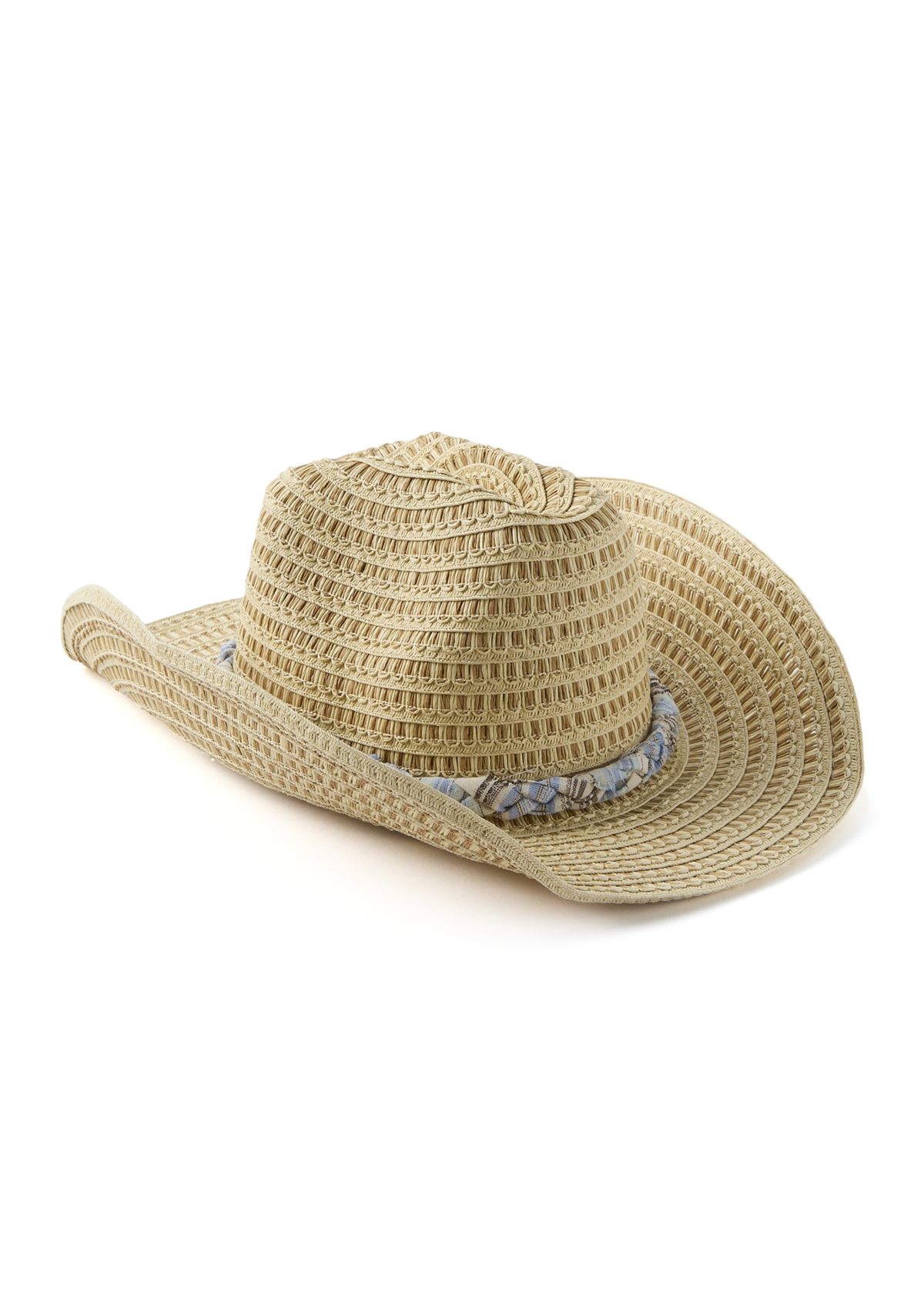 Women’s Looped Crochet Paper Straw Cowboy Hat with Braided Band