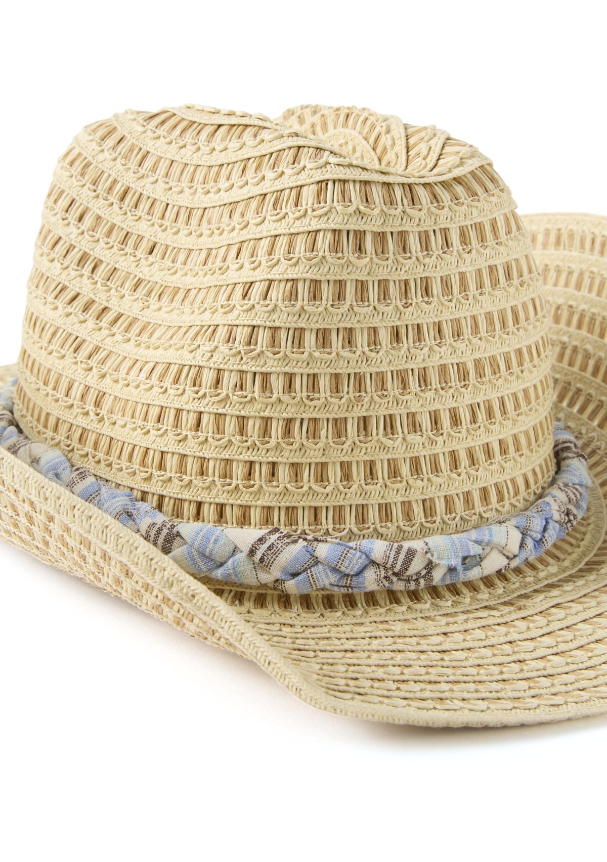 Women’s Looped Crochet Paper Straw Cowboy Hat with Braided Band