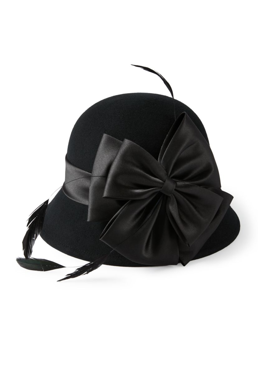 Black felt wool bucket hat with trim Vintage Women Hat Elegant Adora Black Wool Cloche Bowler  main image 4