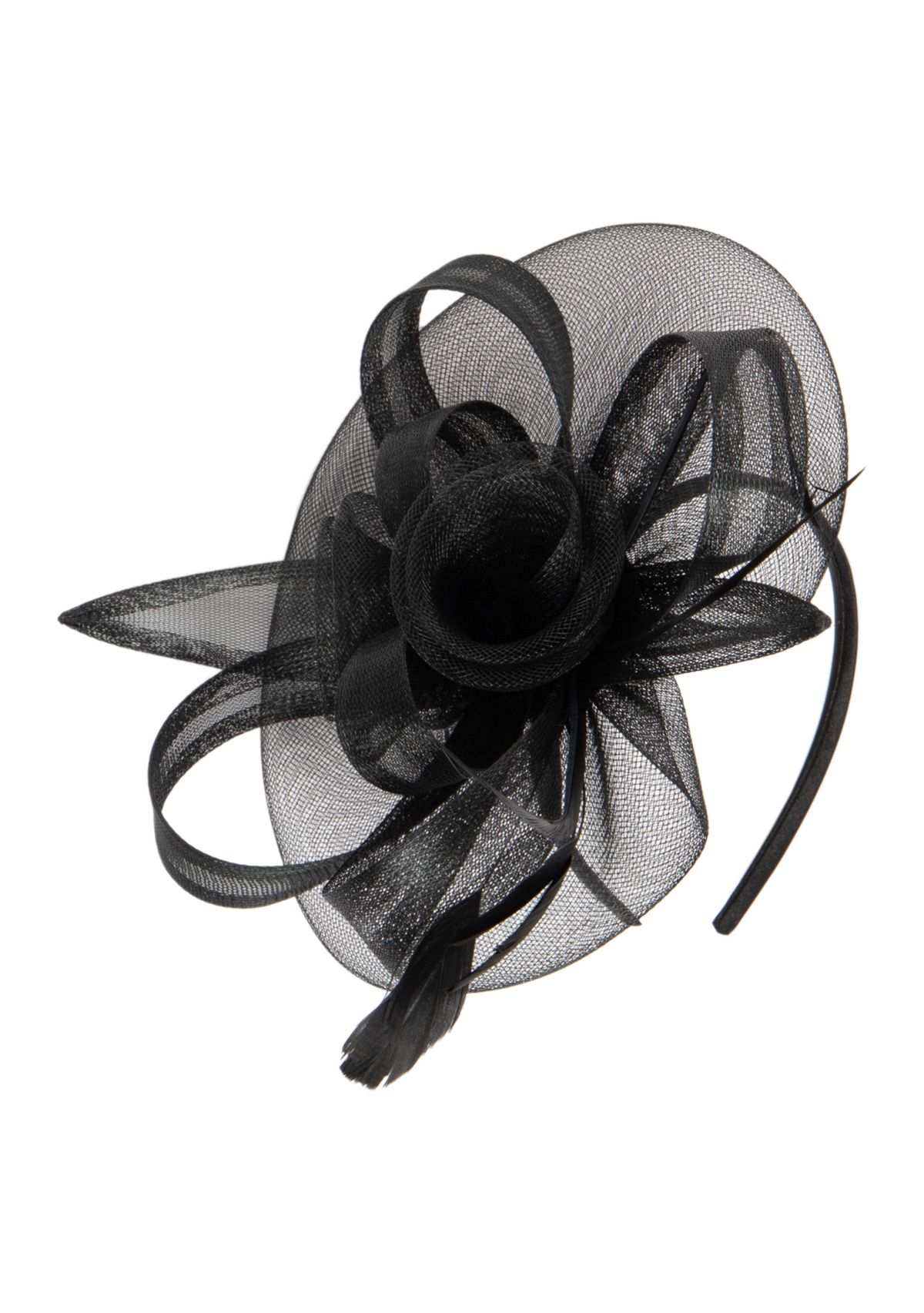 Mesh Disc Fascinator Hat with Bow and Feathers
