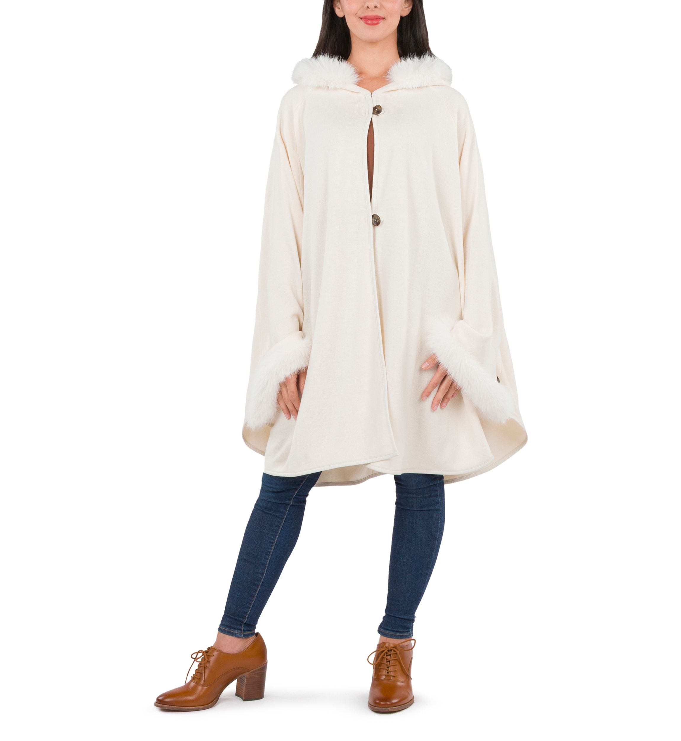 Hooded Cape with Faux Fur 
