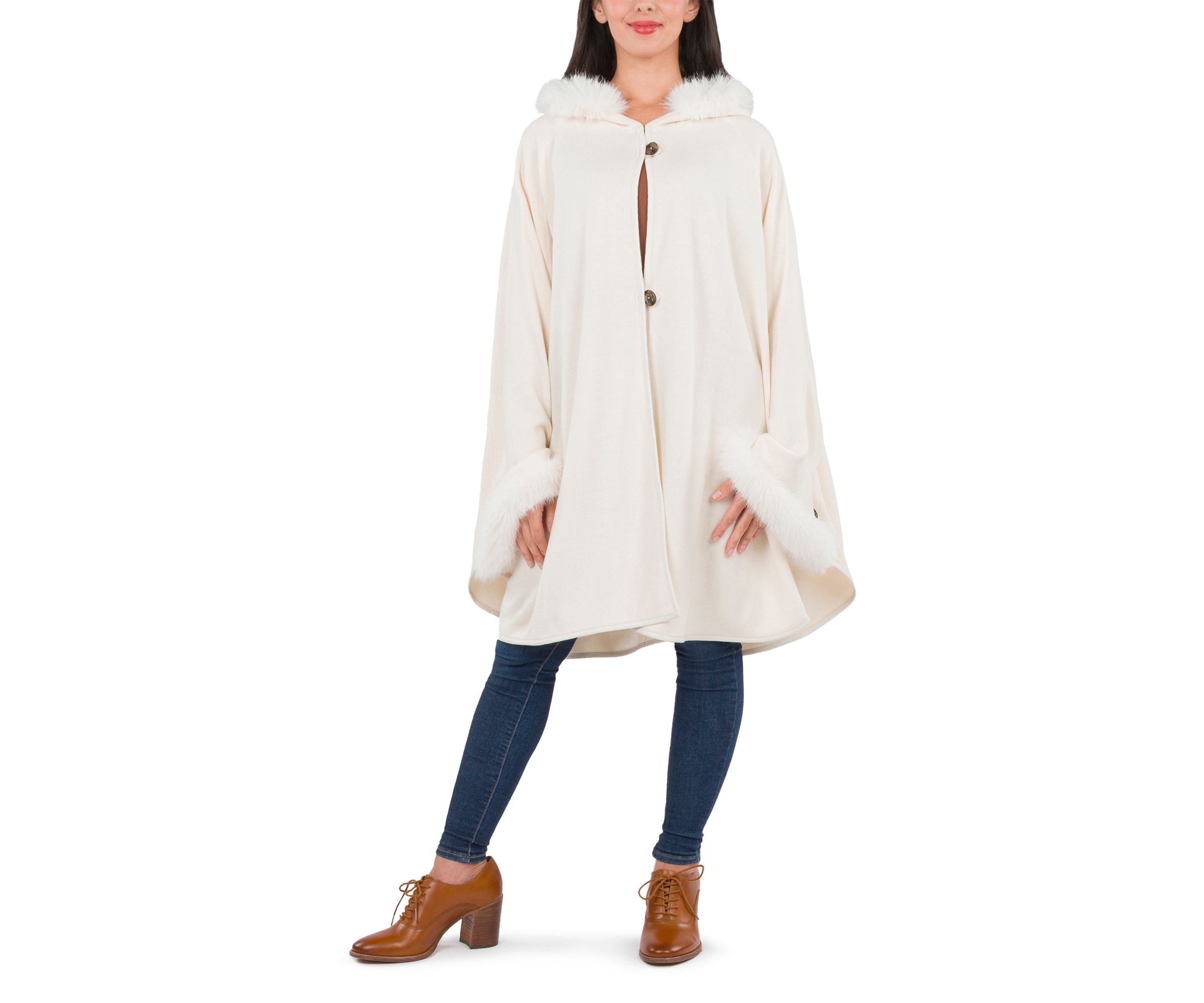 Hooded Cape with Faux Fur 