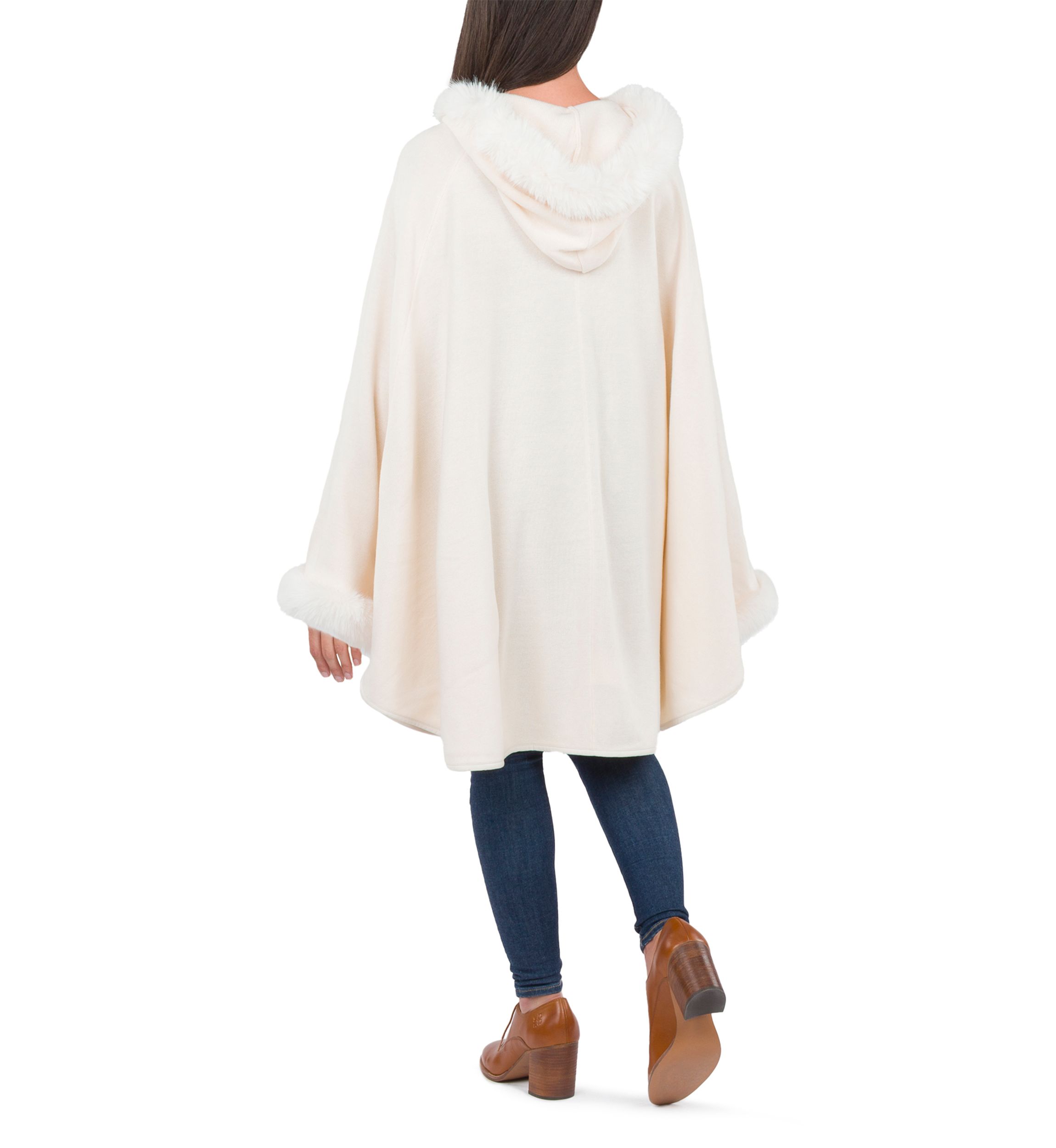 Hooded Cape with Faux Fur 
