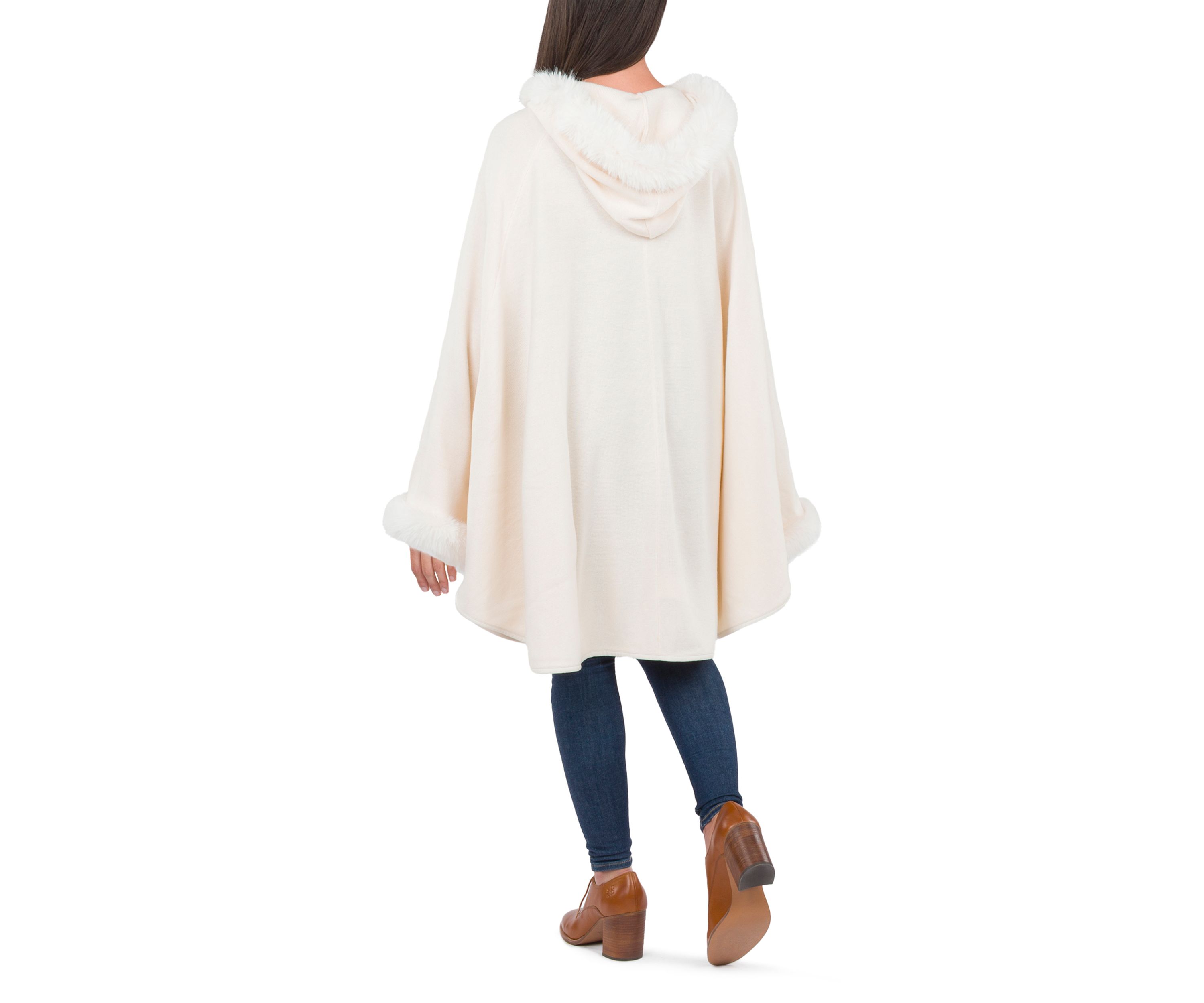 Hooded Cape with Faux Fur 