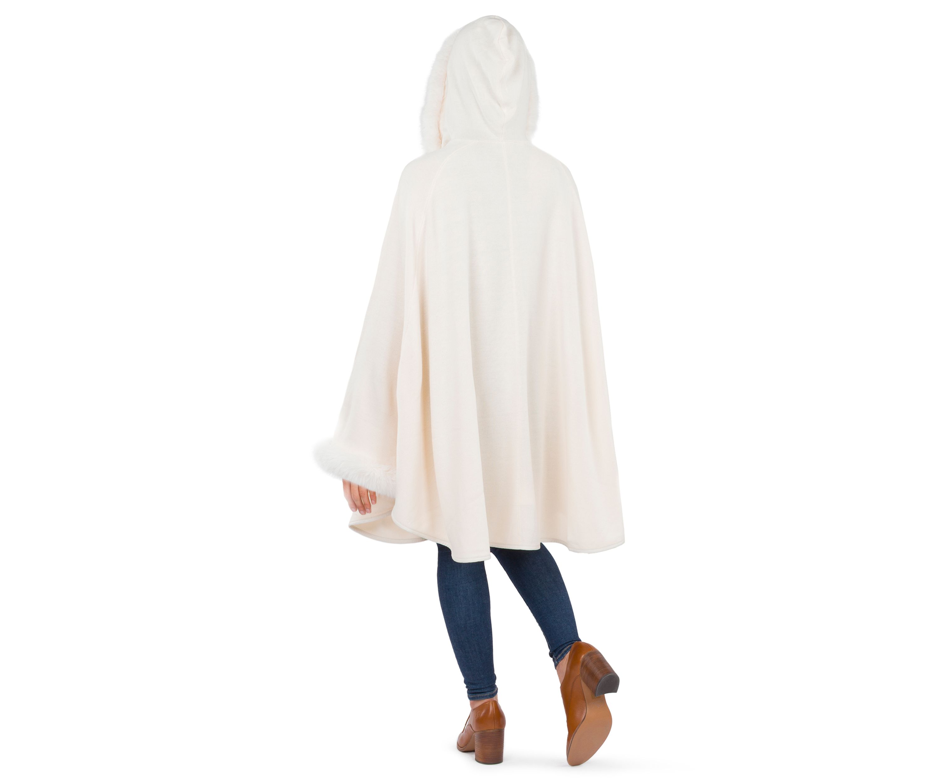 Hooded Cape with Faux Fur 