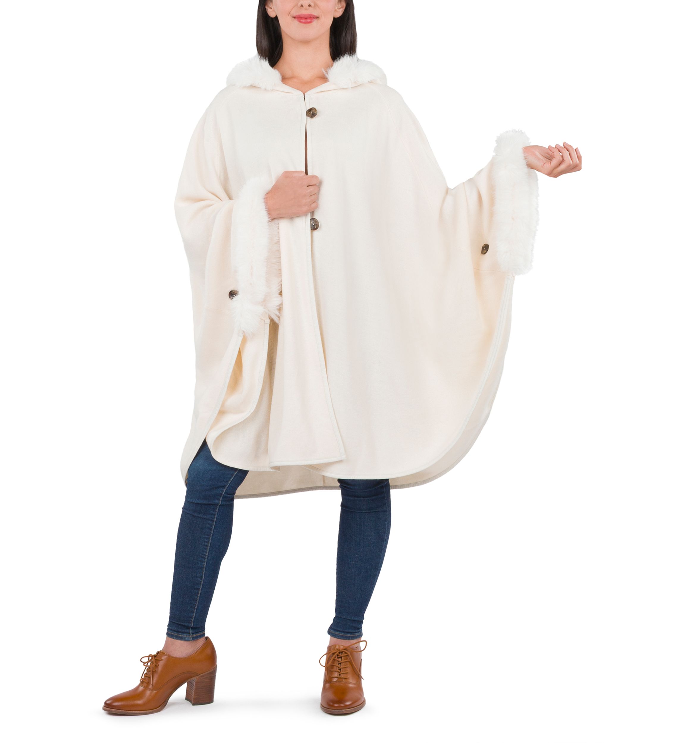 Hooded Cape with Faux Fur 