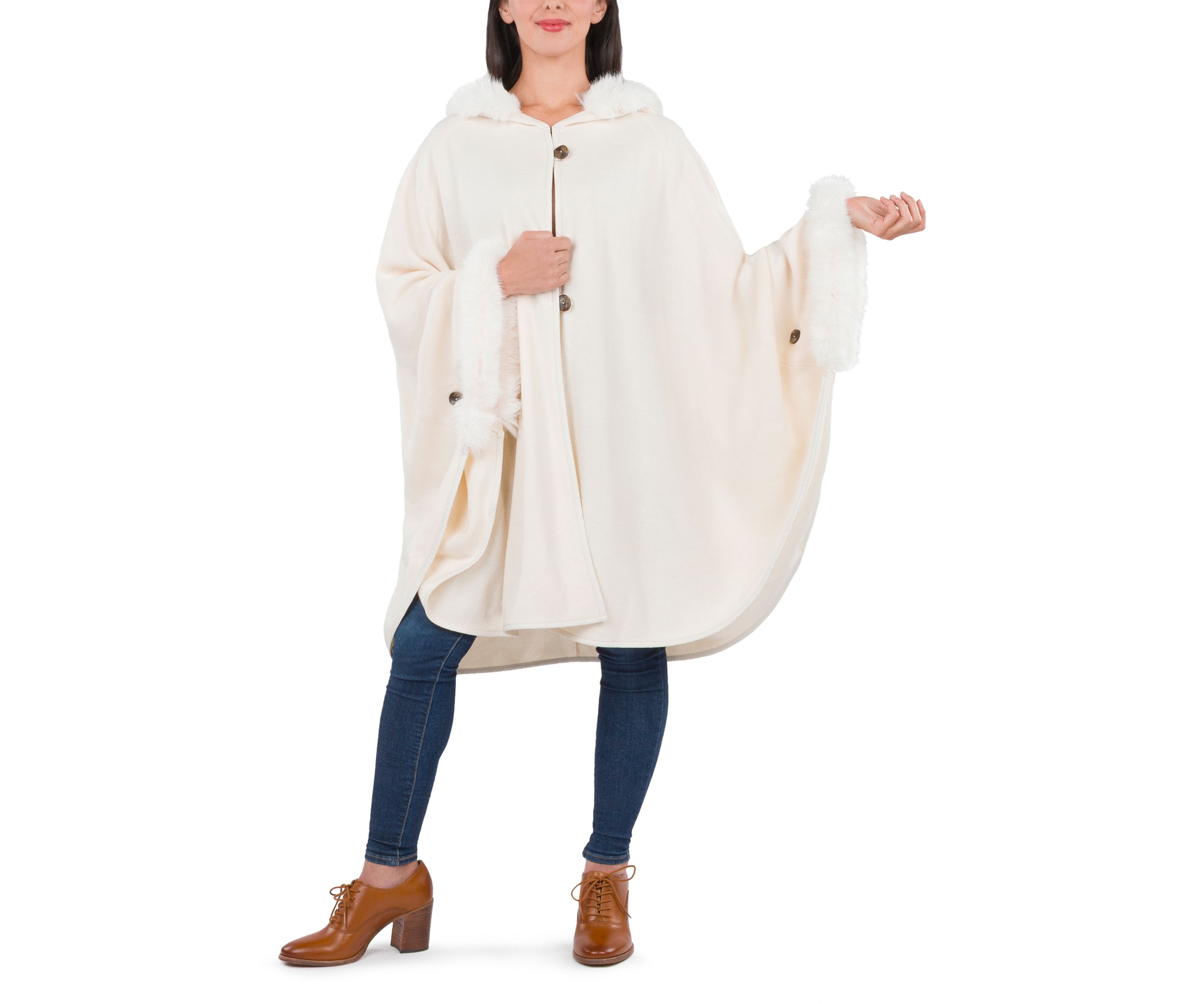 Hooded Cape with Faux Fur 
