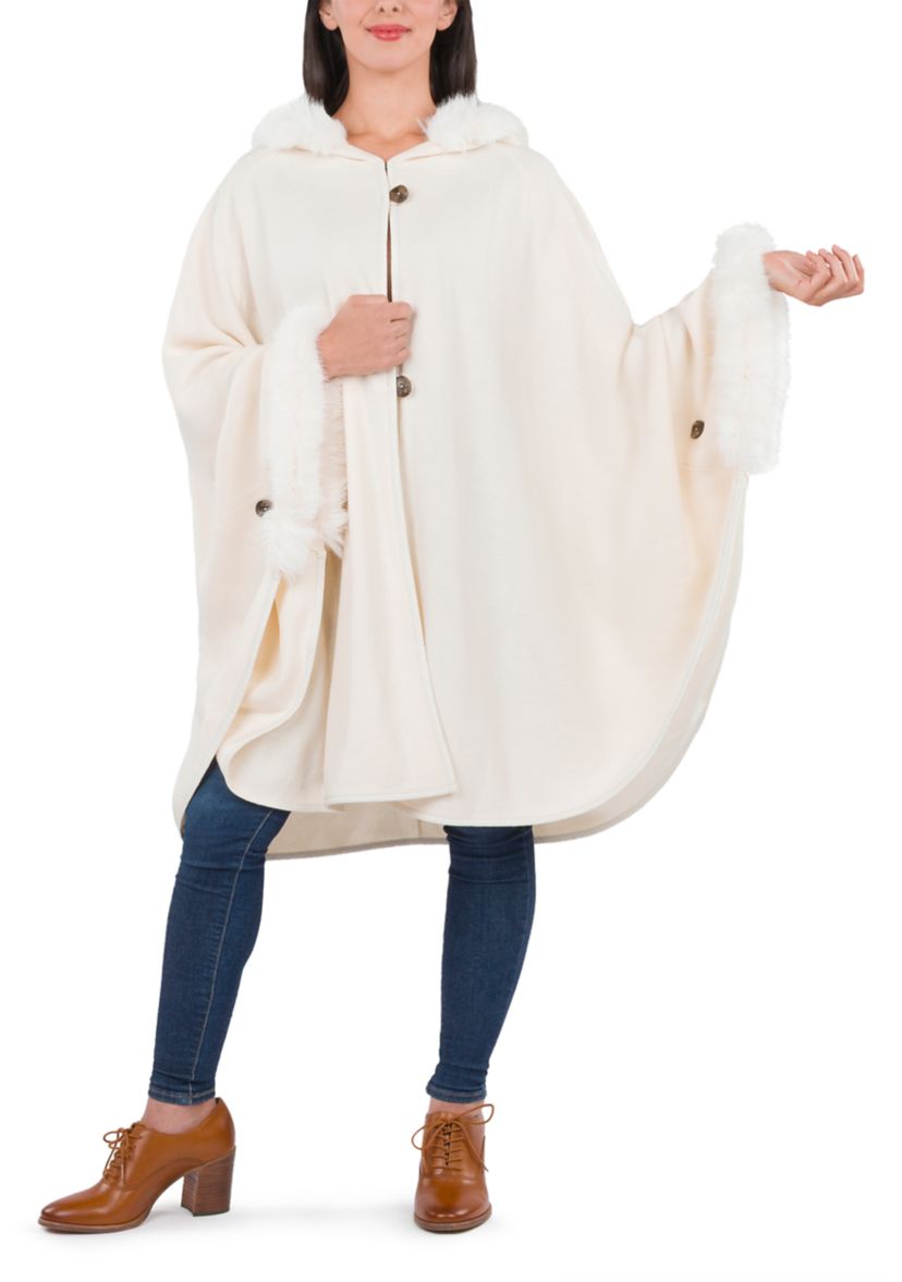 Hooded Cape with Faux Fur 