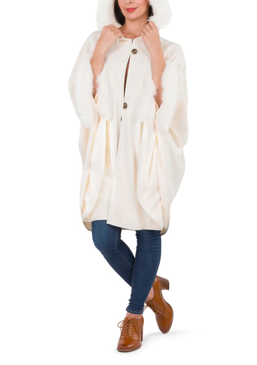 Hooded Cape with Faux Fur 