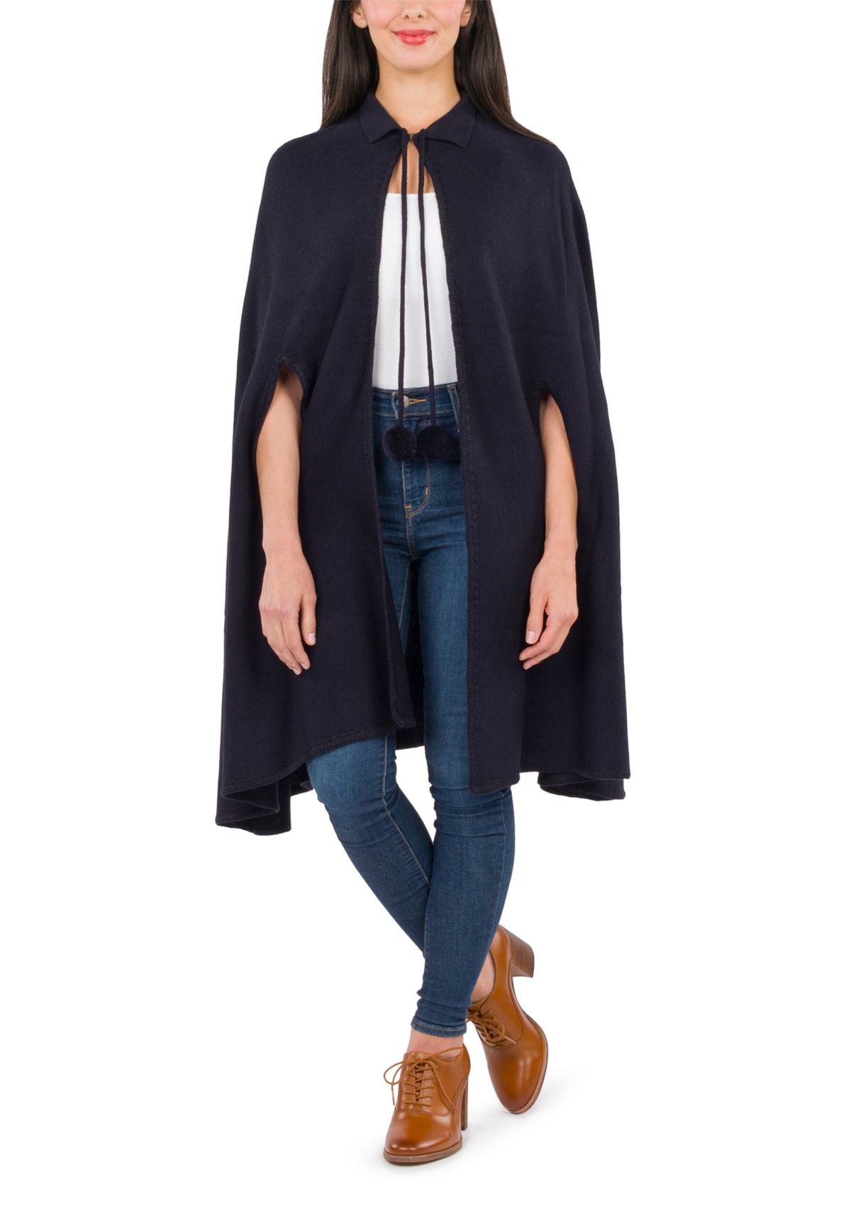 Womens Collar Cape with Pom Poms