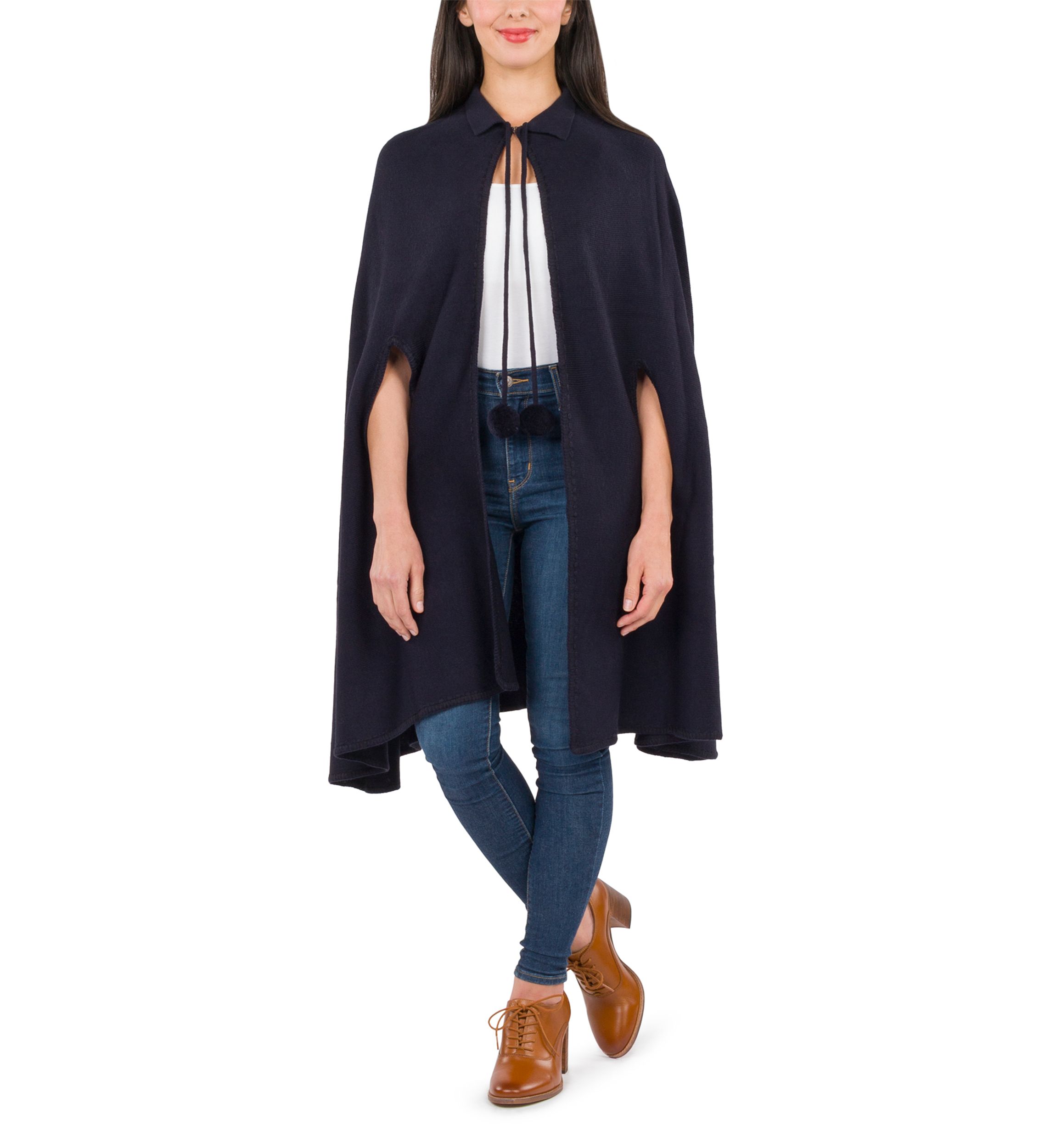 Womens Collar Cape with Pom Poms