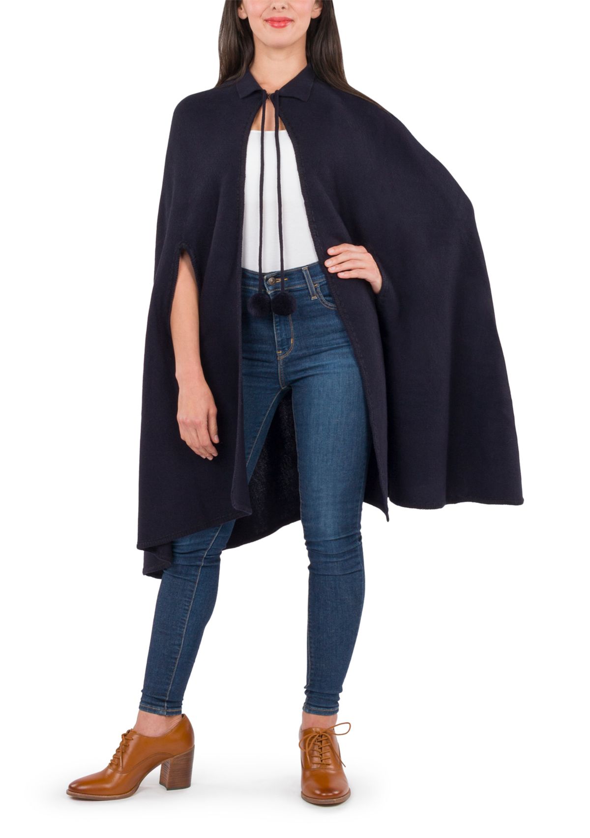 Womens Collar Cape with Pom Poms