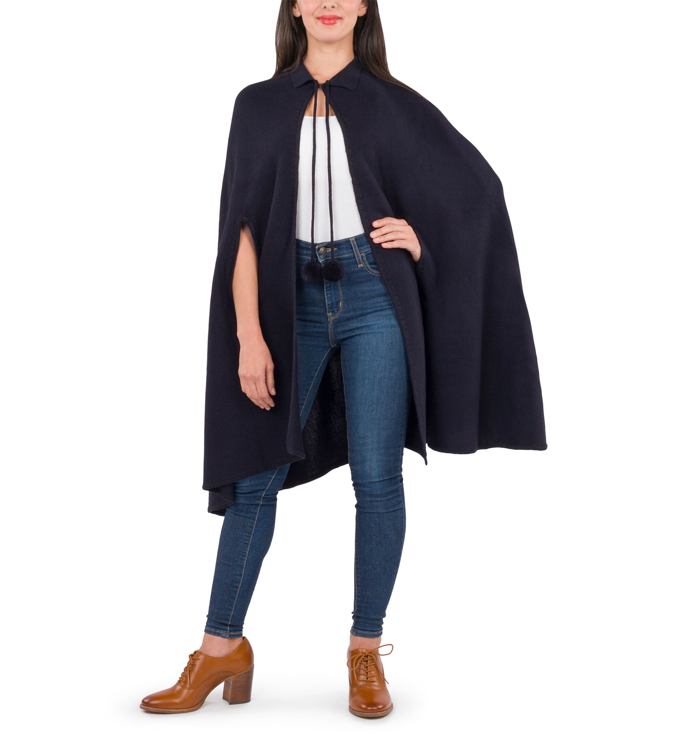 Womens Collar Cape with Pom Poms