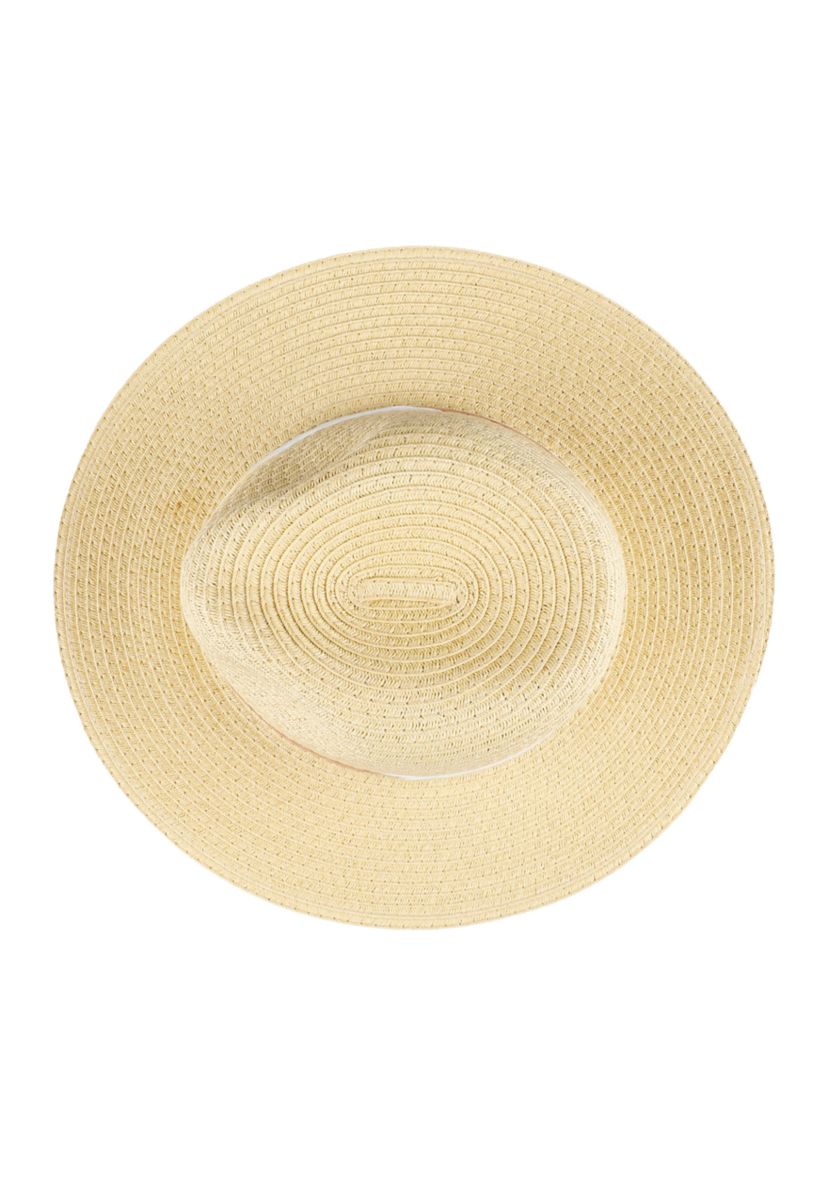 Straw Panama Hat with Embroidery Band