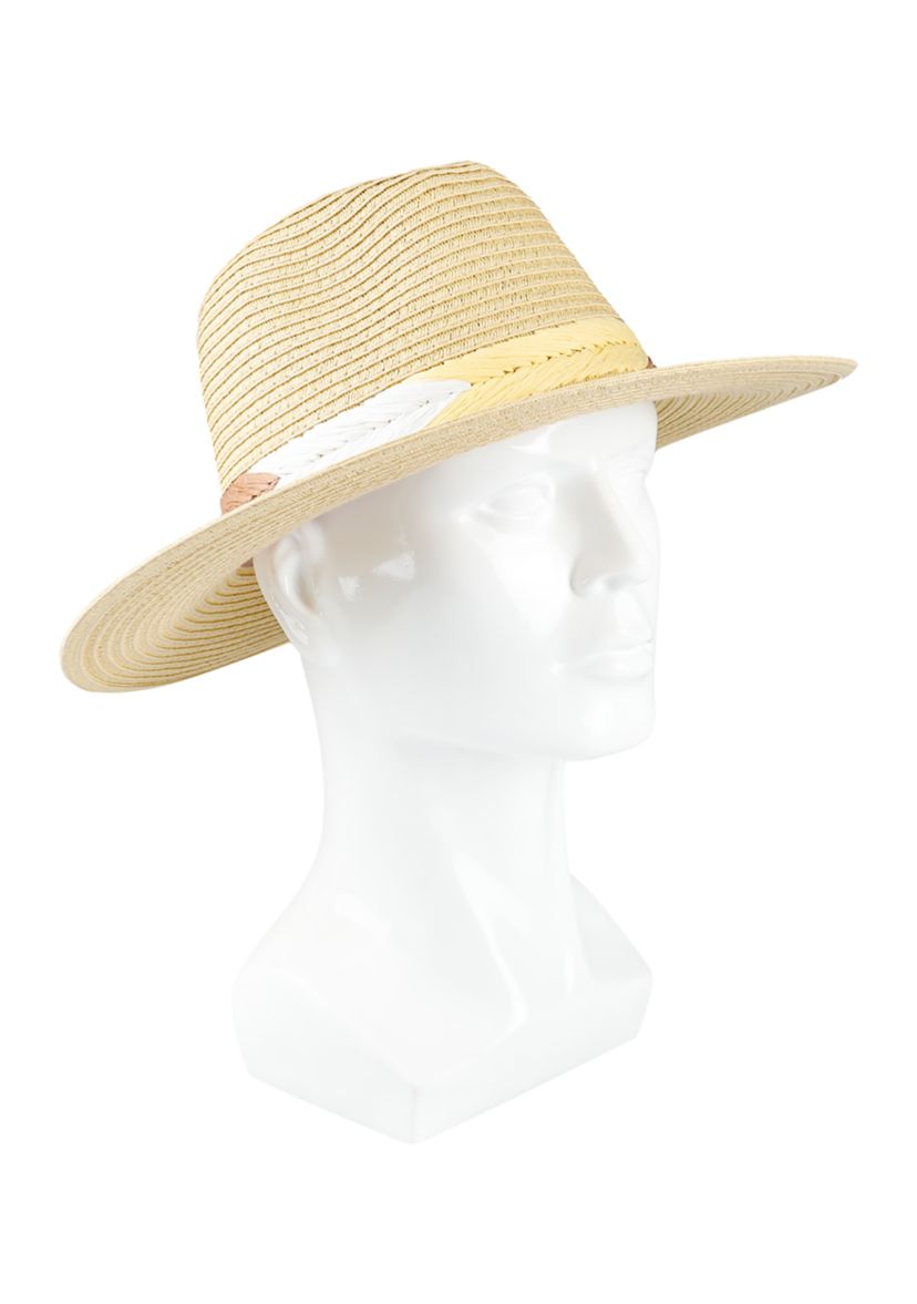 Straw Panama Hat with Embroidery Band