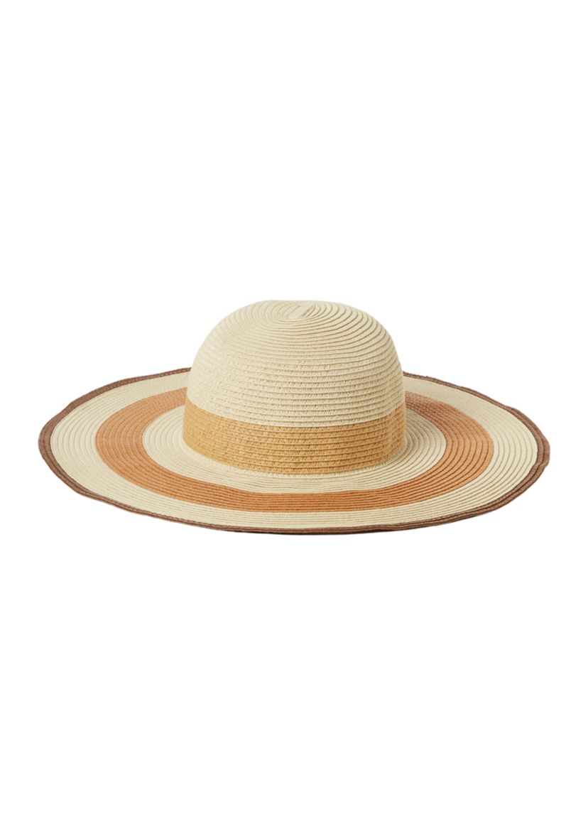 Womens Striped Straw Wide Brim Floppy Hat