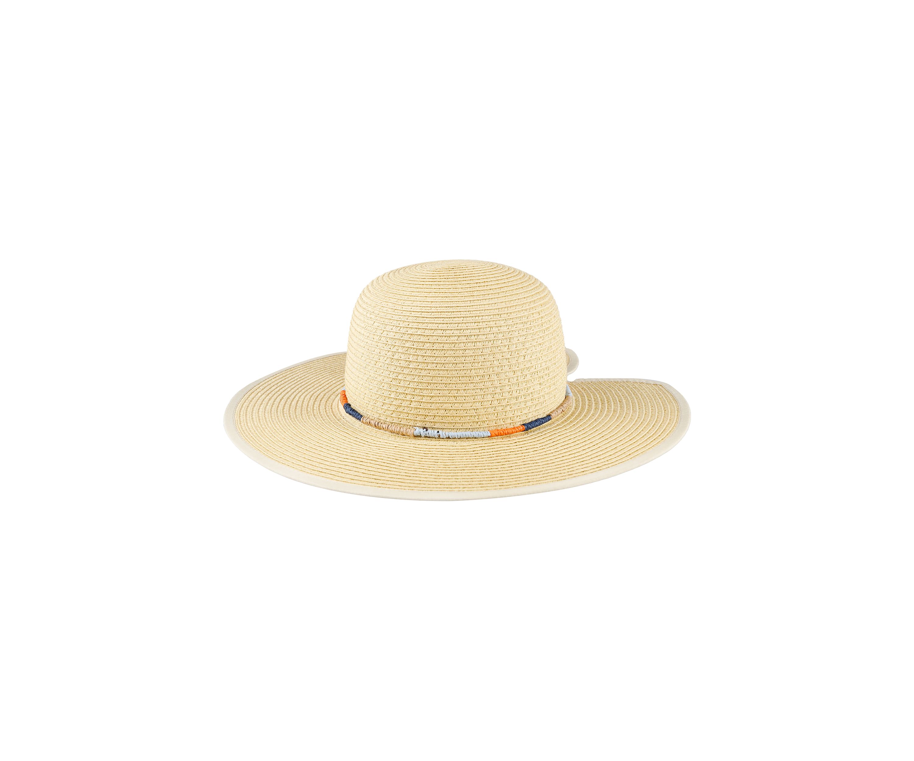 Domed Top Straw Hat with Multi Colored Rope Band