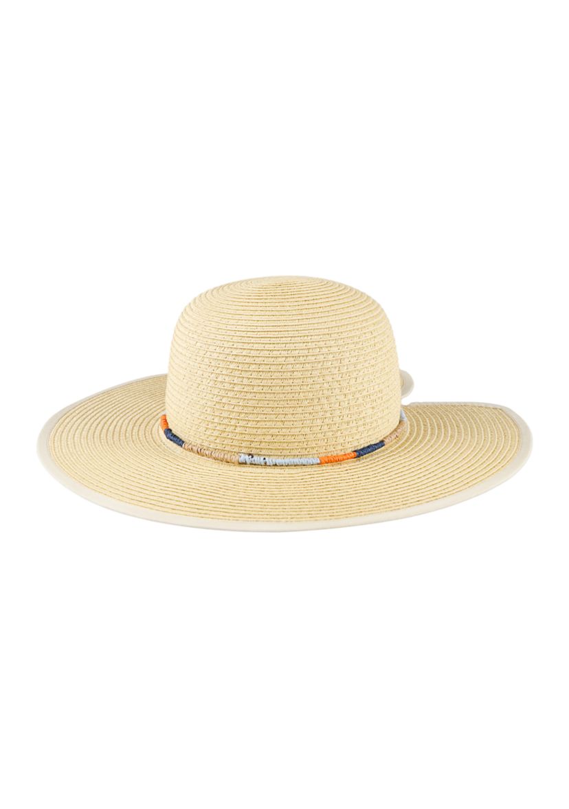 Domed Top Straw Hat with Multi Colored Rope Band