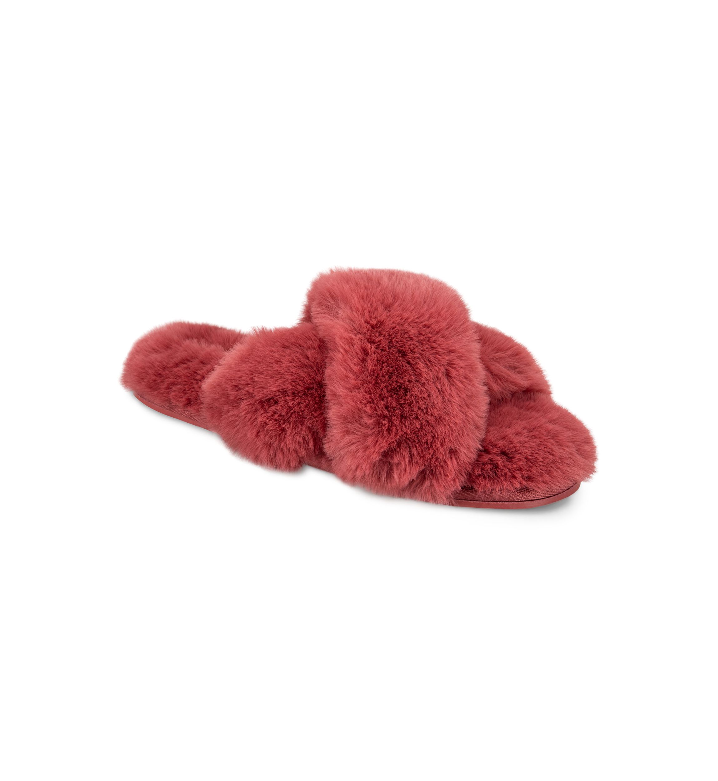 Womens High Plush Cross Slide Slippers