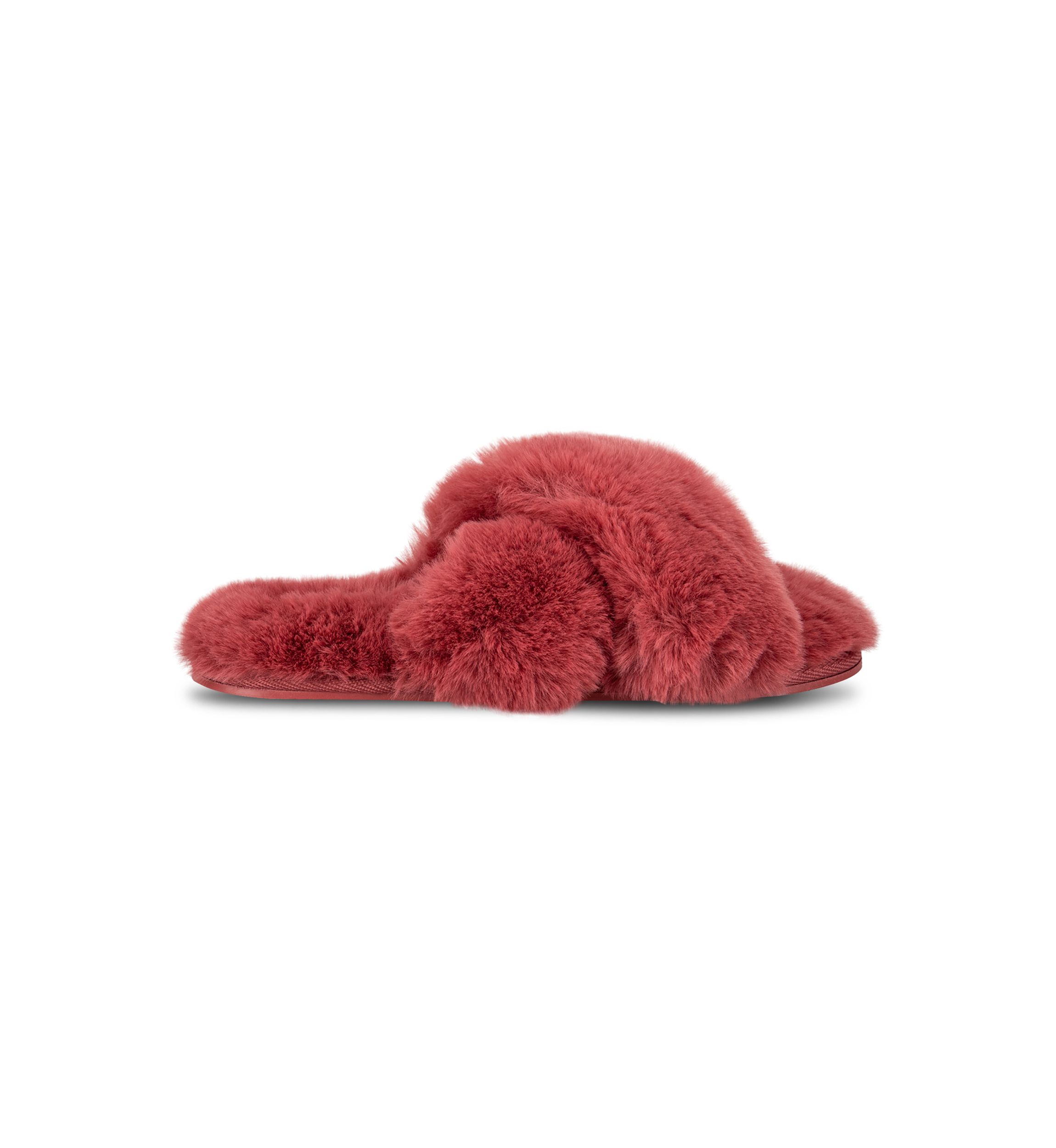 Womens High Plush Cross Slide Slippers