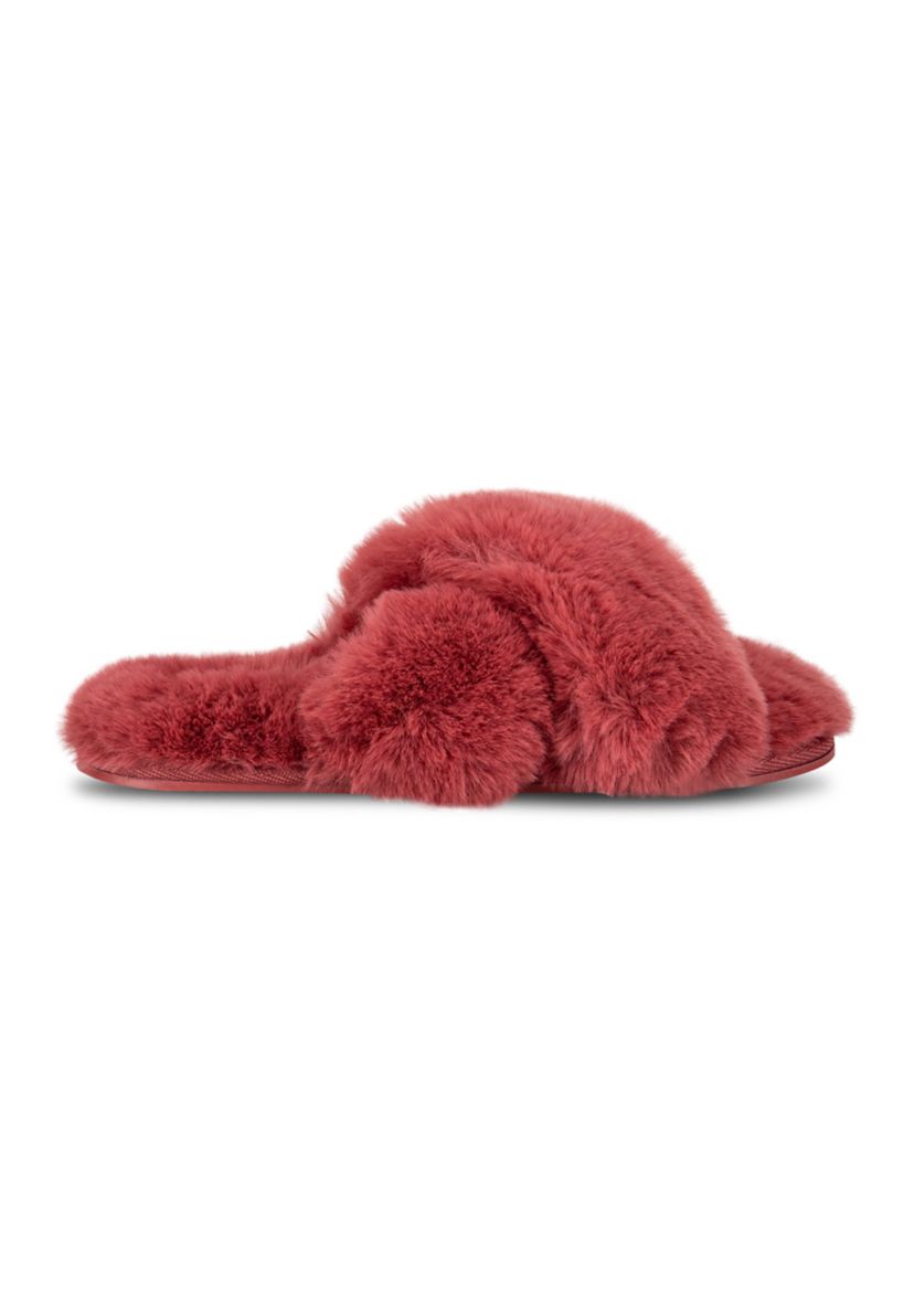 Womens High Plush Cross Slide Slippers