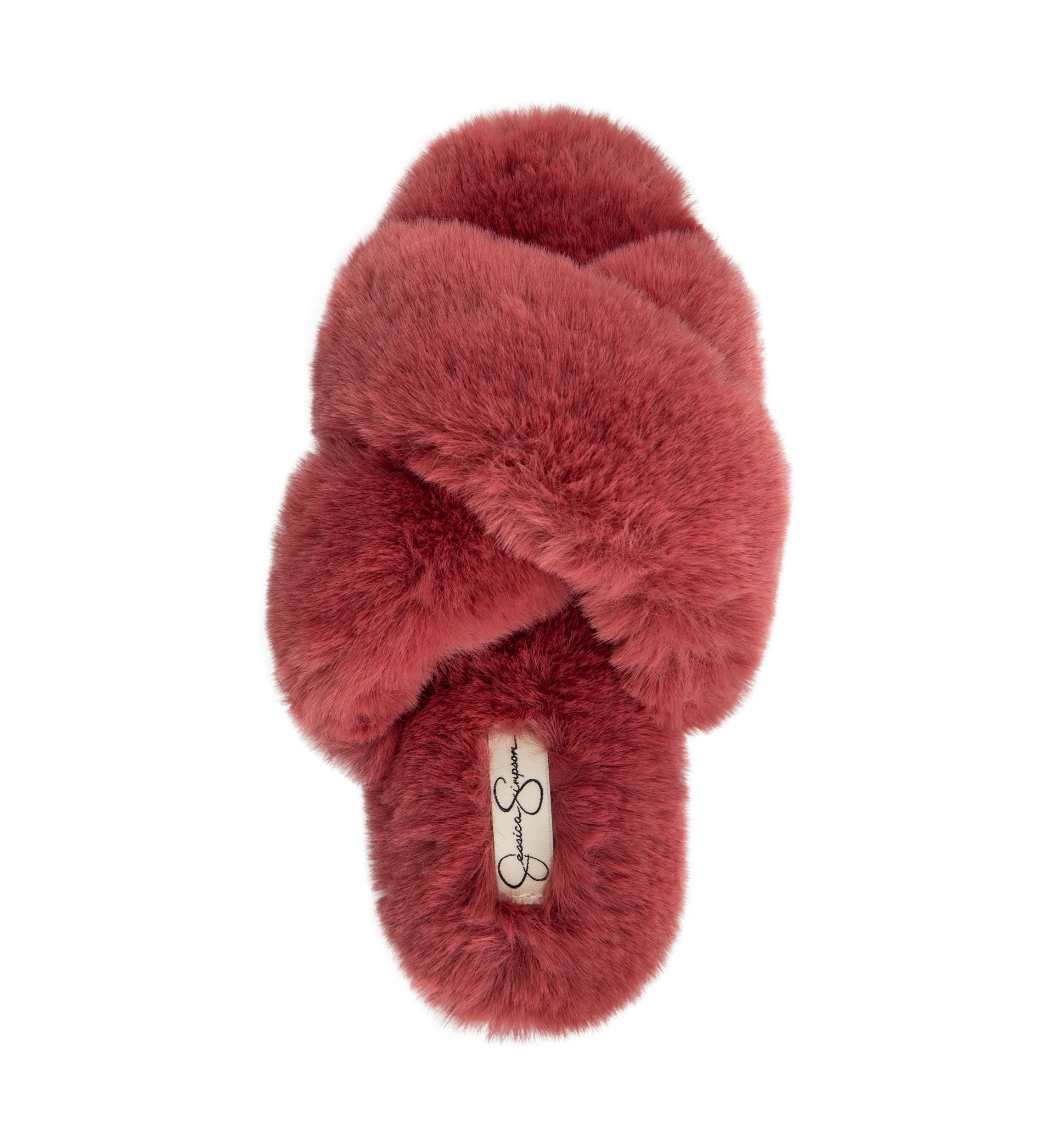 Womens High Plush Cross Slide Slippers