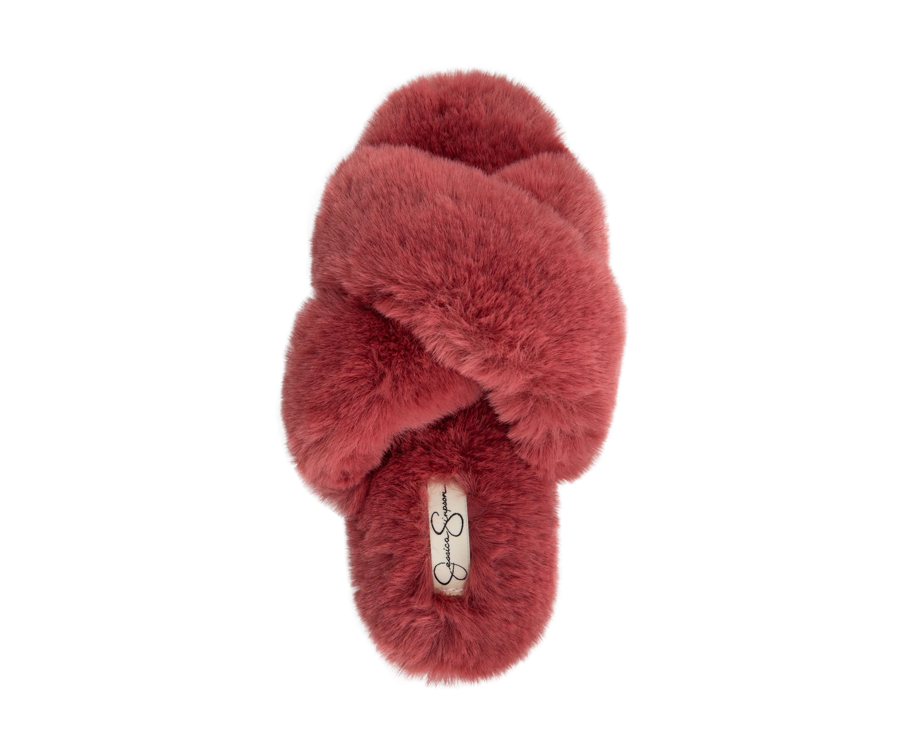 Womens High Plush Cross Slide Slippers