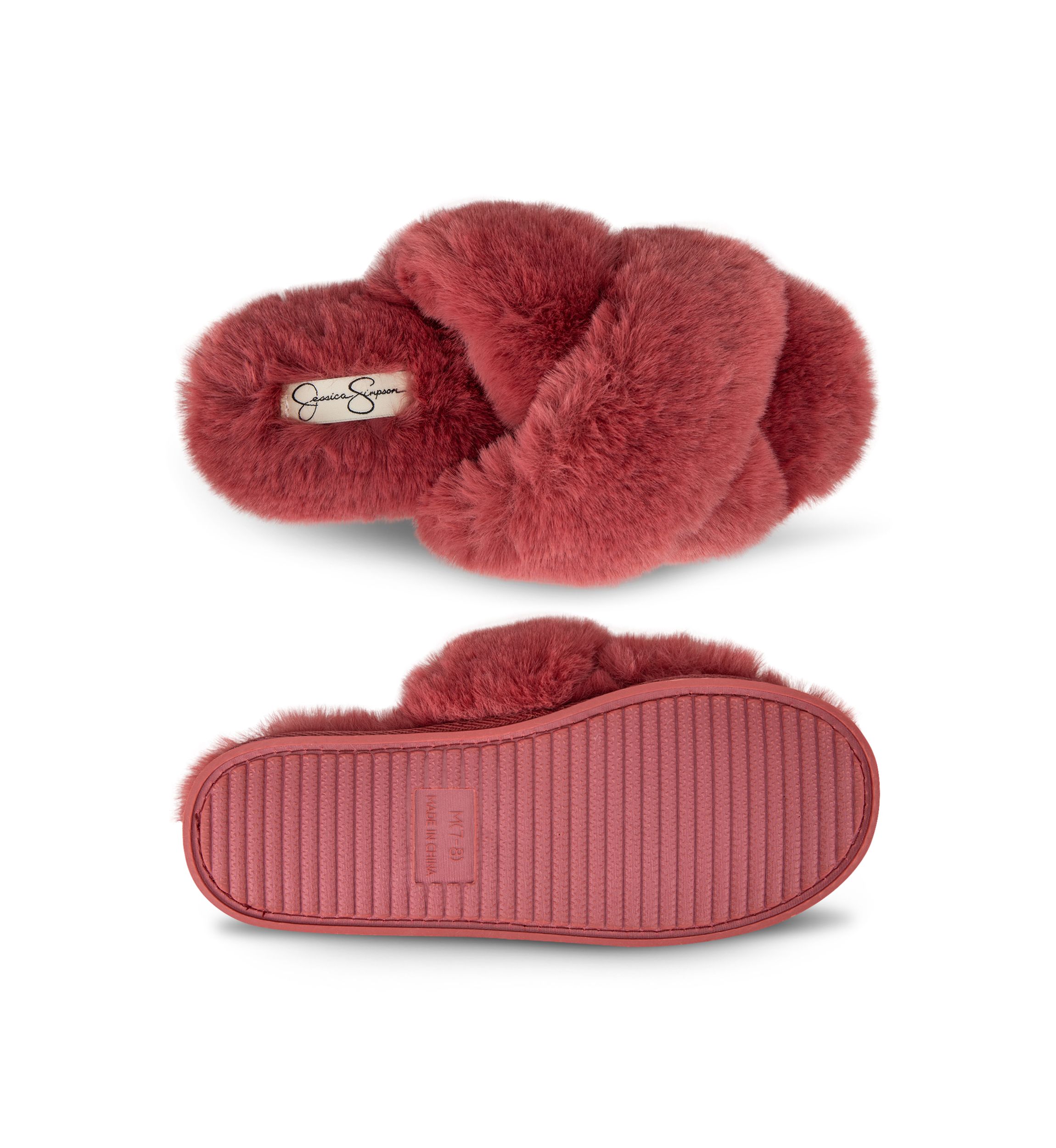 Womens High Plush Cross Slide Slippers