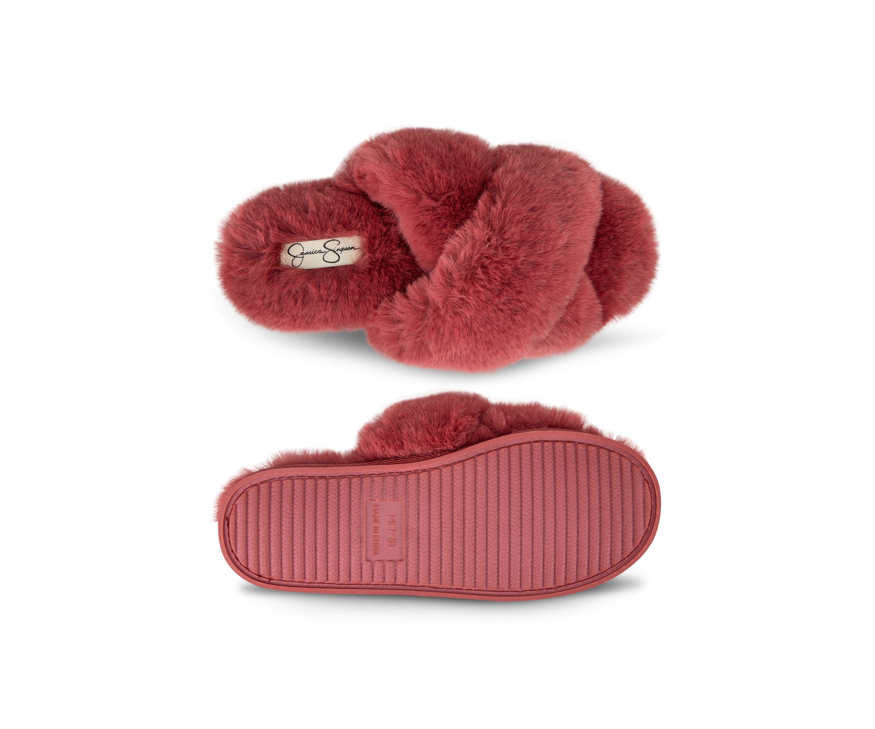 Womens High Plush Cross Slide Slippers