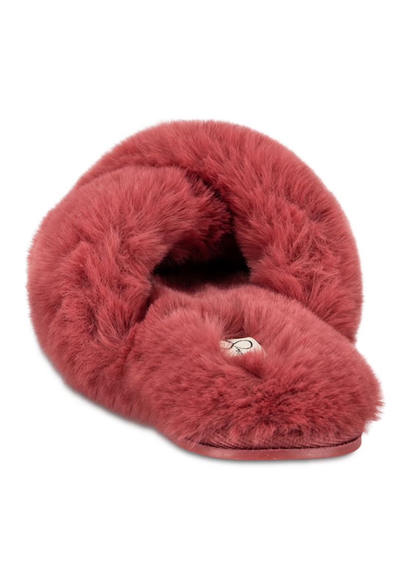 Womens High Plush Cross Slide Slippers