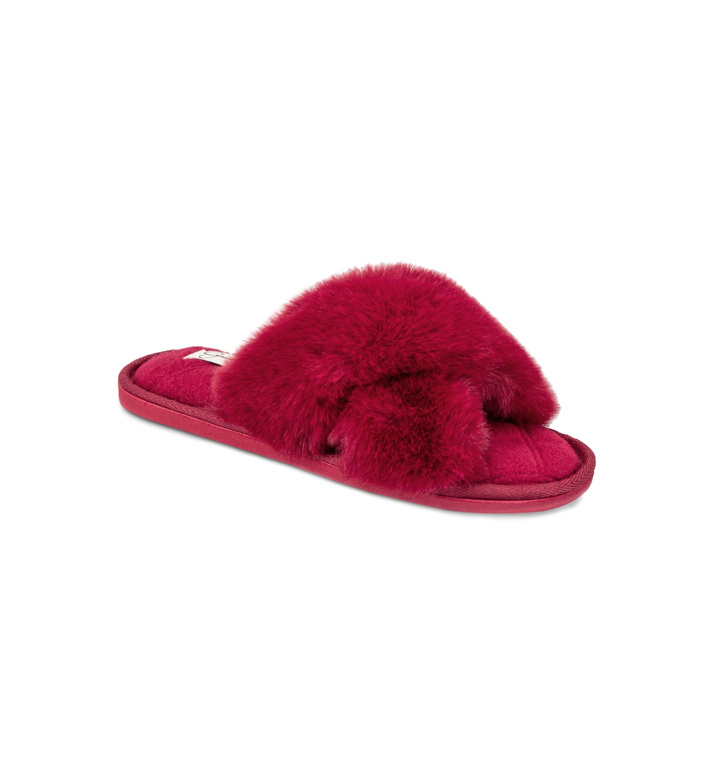 Womens Plush Cross Slide Slippers