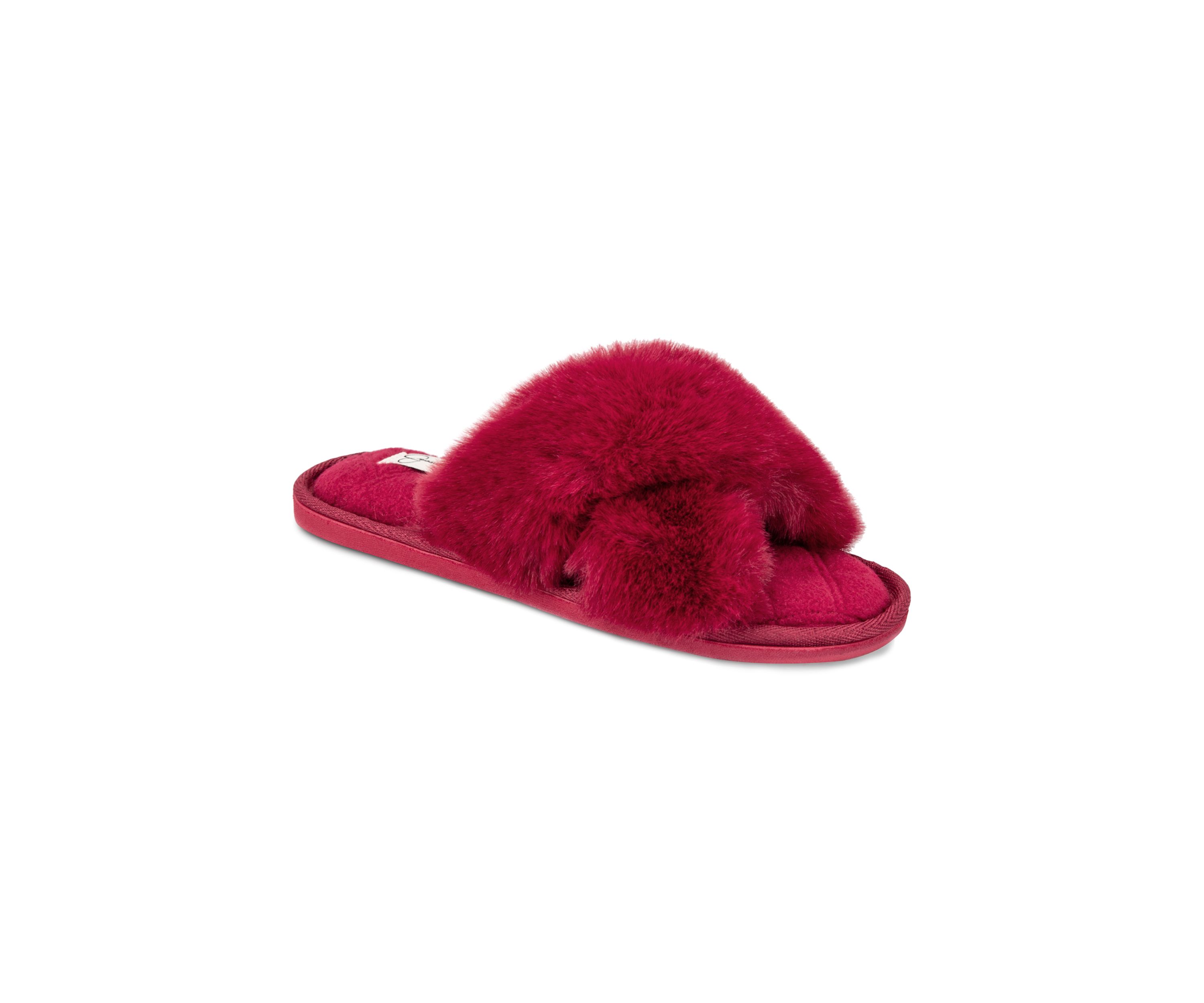 Womens Plush Cross Slide Slippers