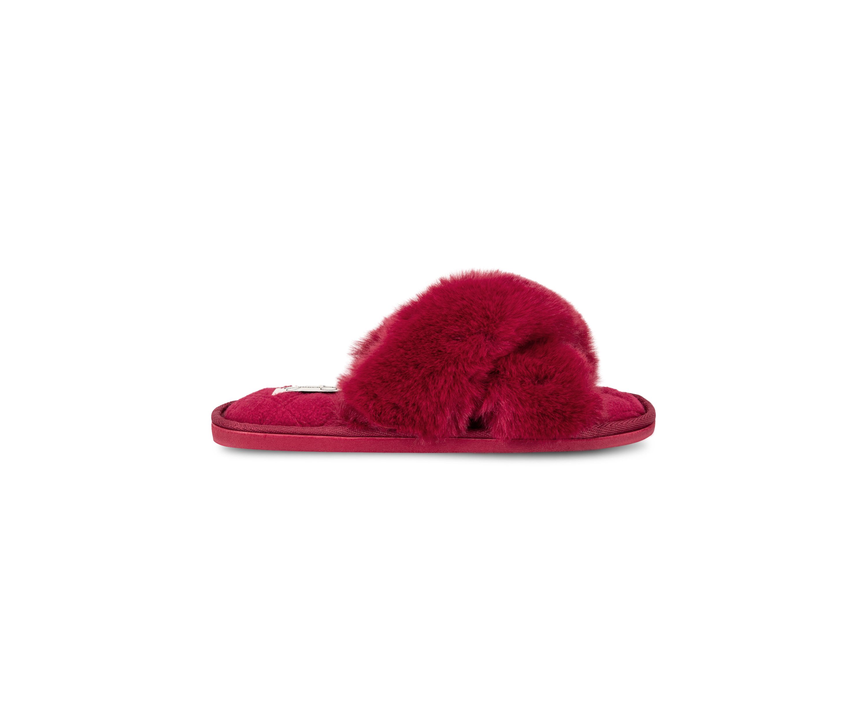 Womens Plush Cross Slide Slippers
