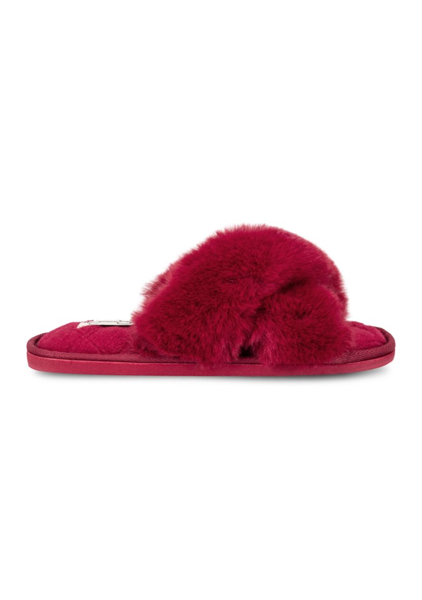 Womens Plush Cross Slide Slippers