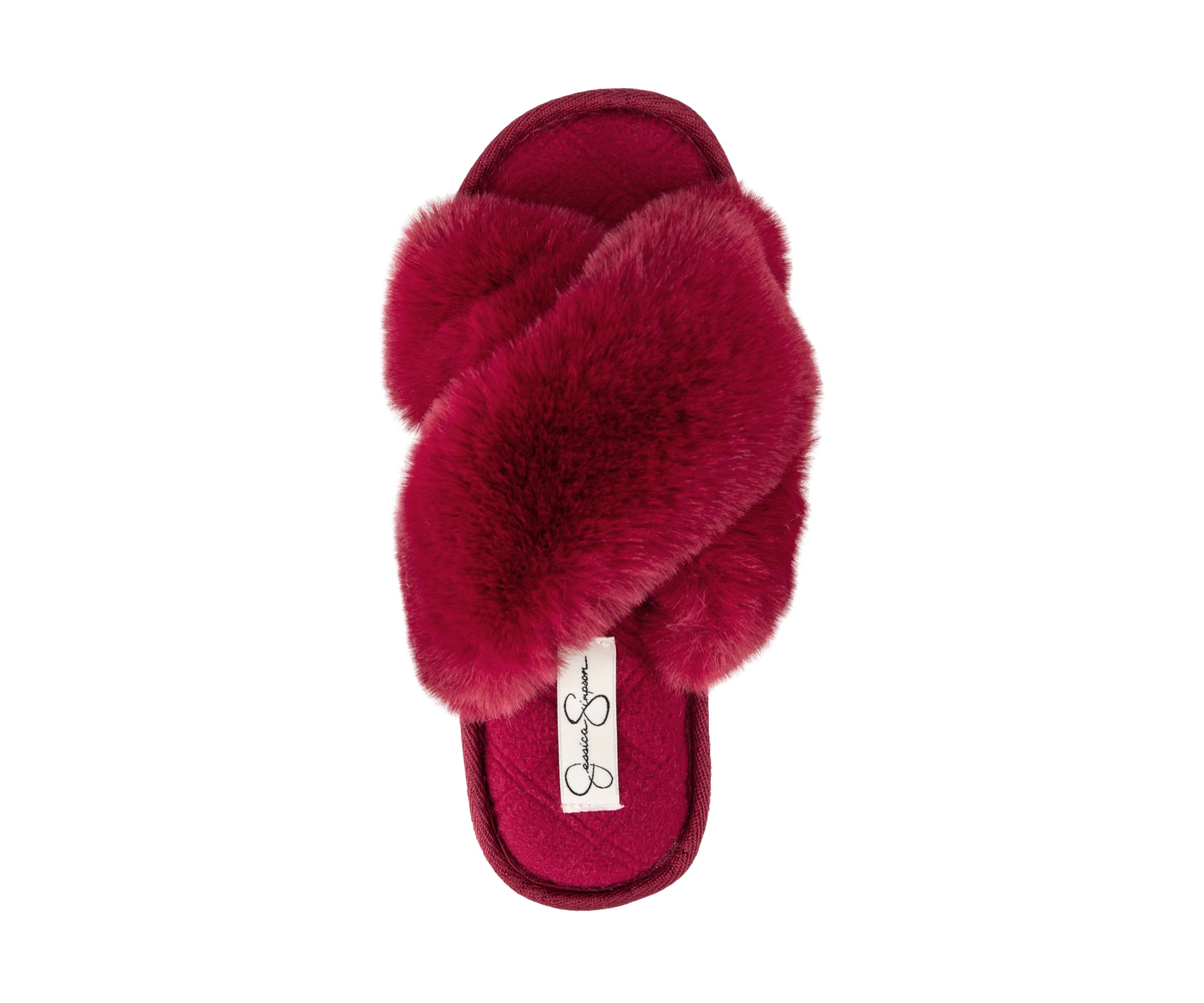 Womens Plush Cross Slide Slippers
